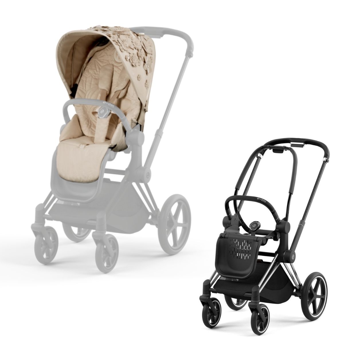 Cybex Priam 4 Kombikinderwagen- Chrome Black Rahmen - Simply Flowers Beige