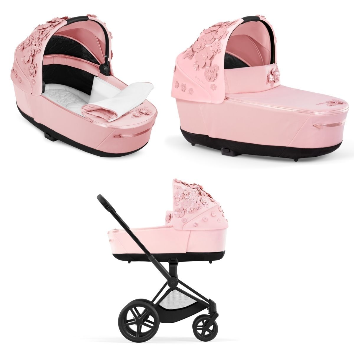 Cybex Priam 4 Kombikinderwagen- Matt Black Rahmen - Simply Flowers Pink