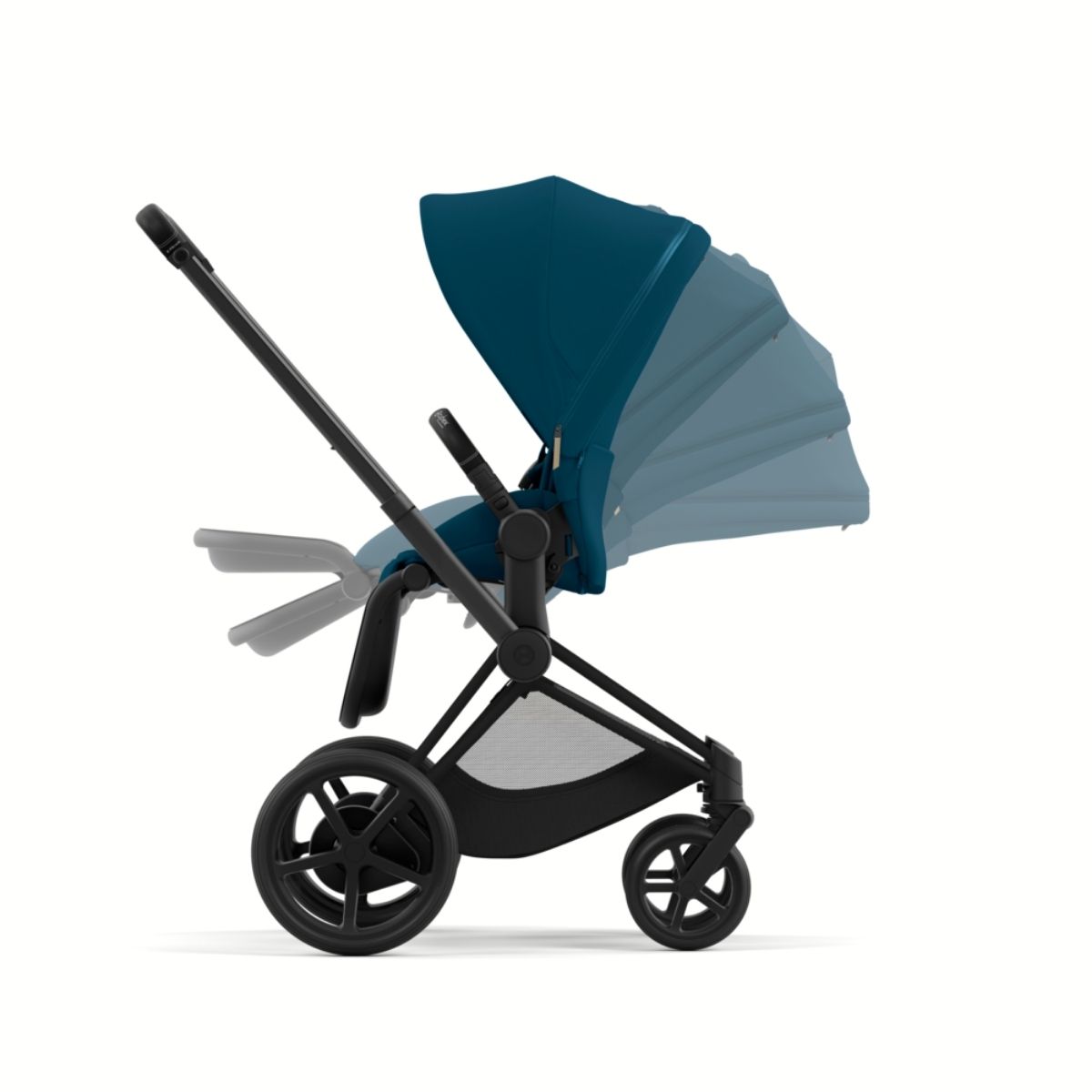 Cybex e-Priam 4 Kombikinderwagen Gestell Matt Black, Stoff Mountain Blue