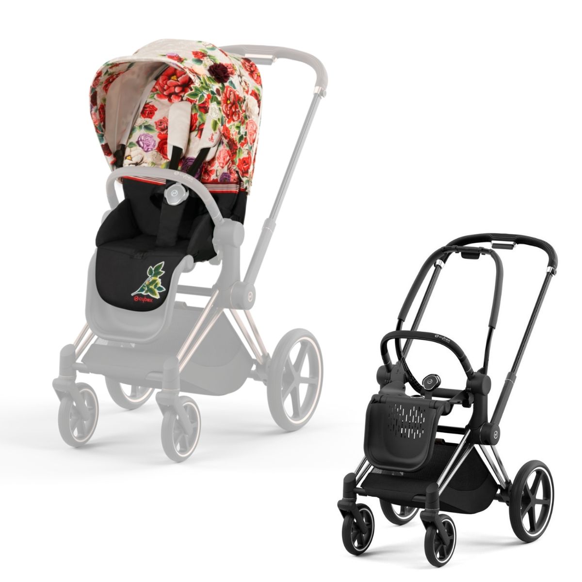 Cybex Priam 4 Kinderwagen Chrome Black Rahmen- Spring Blossom Light