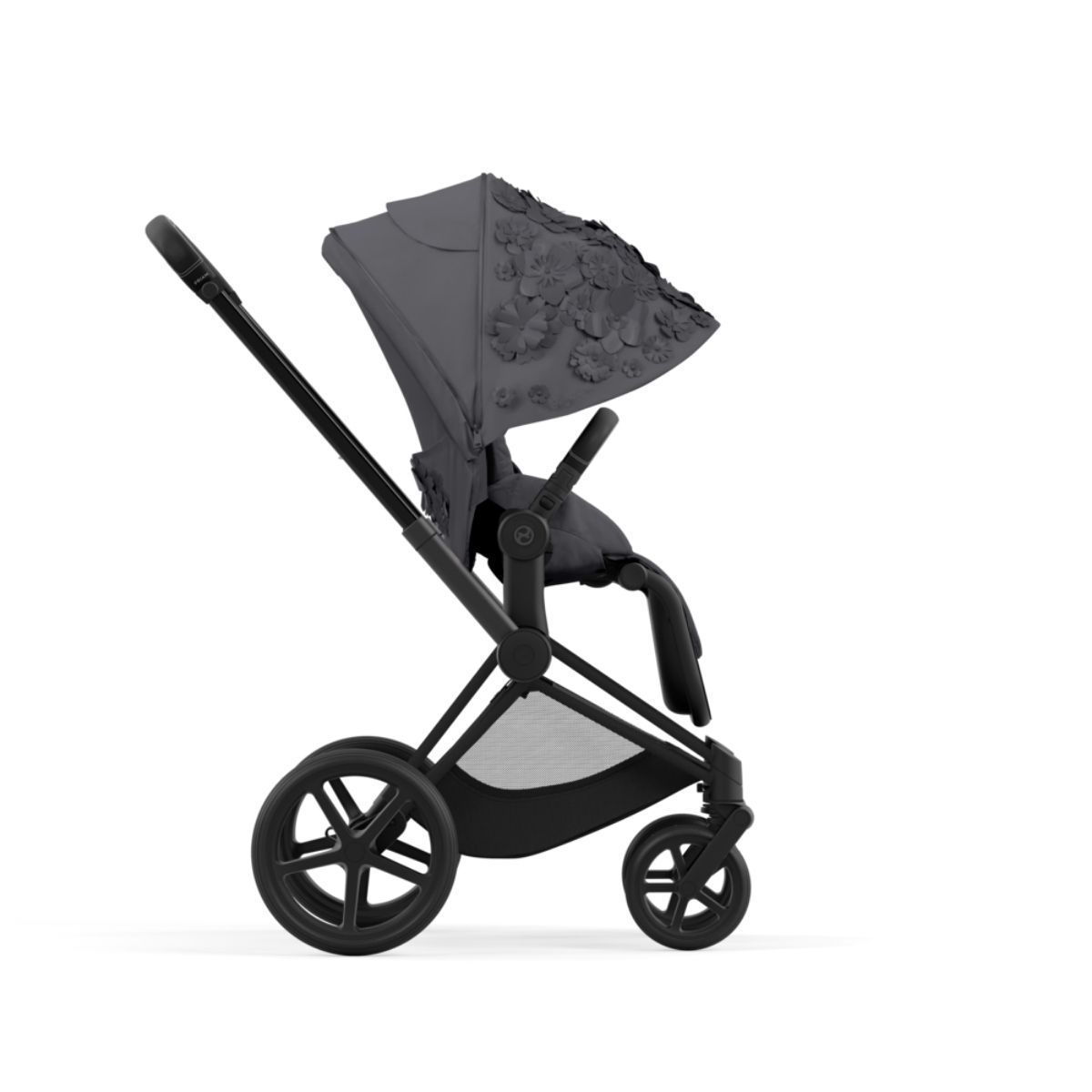 Cybex Priam 4 Kombikinderwagen- Matt Black Rahmen - Simply Flowers Grey