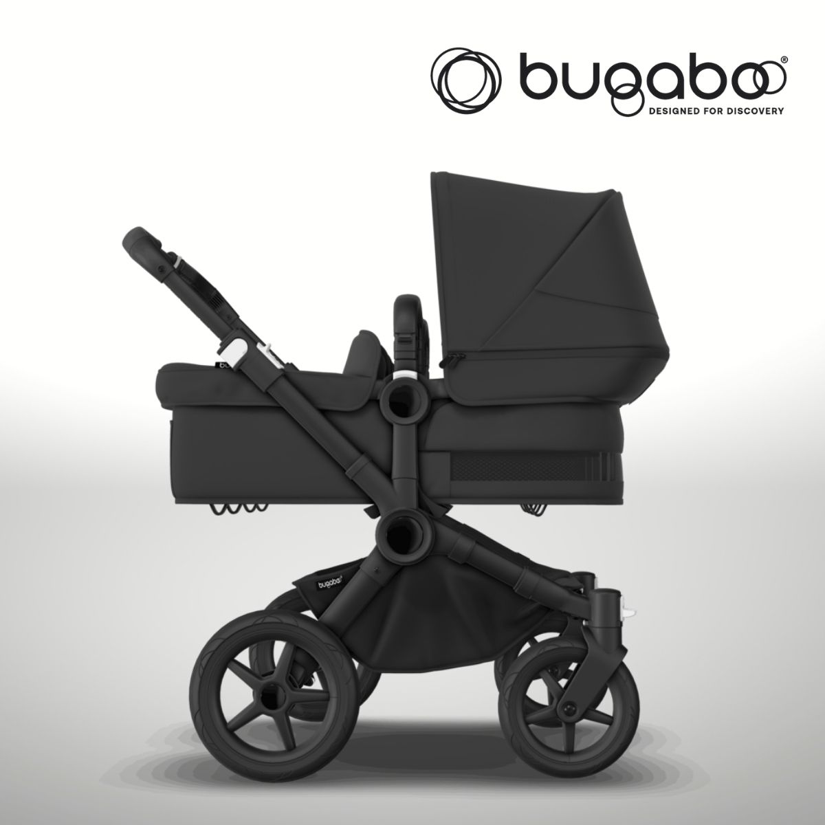 Bugaboo Donkey 5 Twin Zwillingskinderwagen- Schwarz- Mitternachtsschwarz- Mitternachtsschwarz