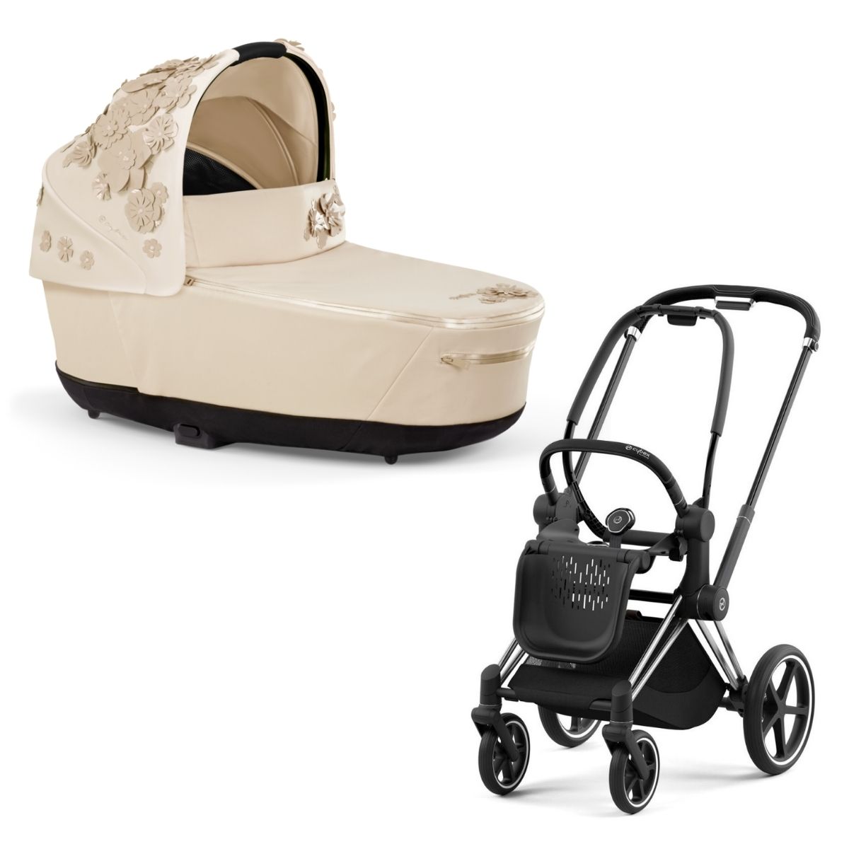 Cybex Priam 4 Kombikinderwagen- Chrome Black Rahmen - Simply Flowers Beige