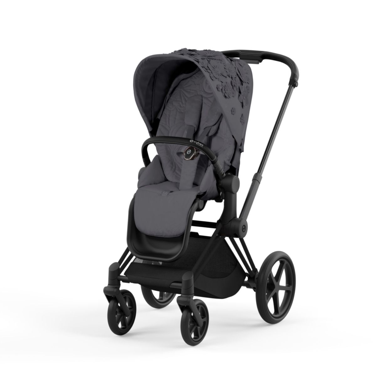 Cybex Priam 4 Kinderwagen Matt Black Rahmen- Simply Flowers Grey