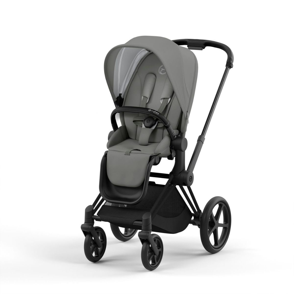 Cybex Priam 4 Kinderwagen Matt Black Rahmen- Soho Grey Seat Pack