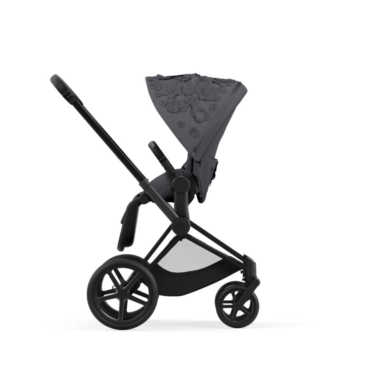 Cybex Priam 4 Kinderwagen Matt Black Rahmen- Simply Flowers Grey