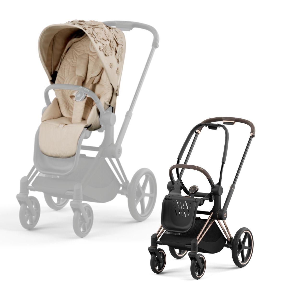 Cybex Priam 4 Kinderwagen Rosegold Rahmen- Simply Flowers Beige