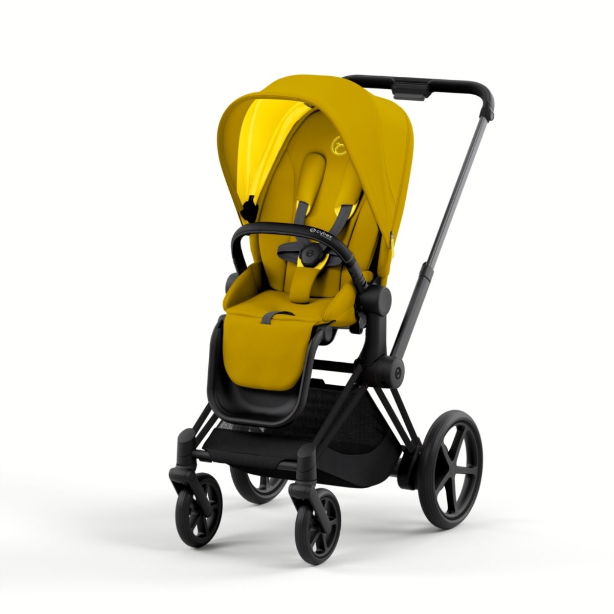 Cybex e-Priam 4 Kinderwagen Rahmen Matt Black, Sitz Mustard Yellow