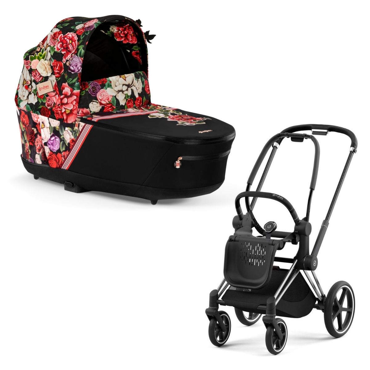 Cybex Priam 4 Kombikinderwagen- Chrome Black Rahmen - Spring Blossom Dark