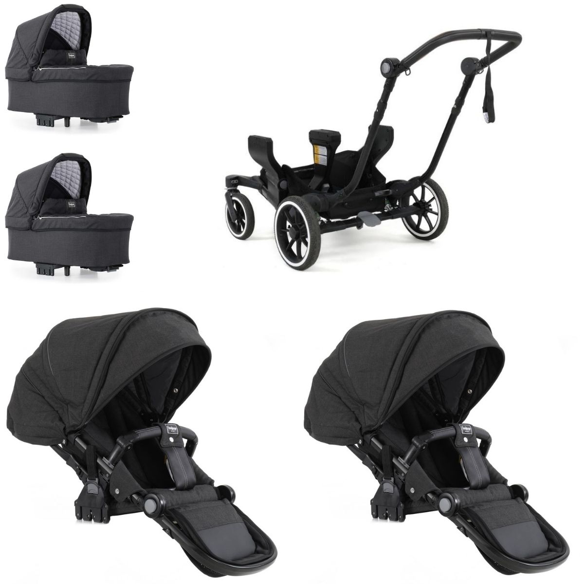 Emmaljunga NXT Twin mit Ergo Sitz  Lounge Black, Black Gestell