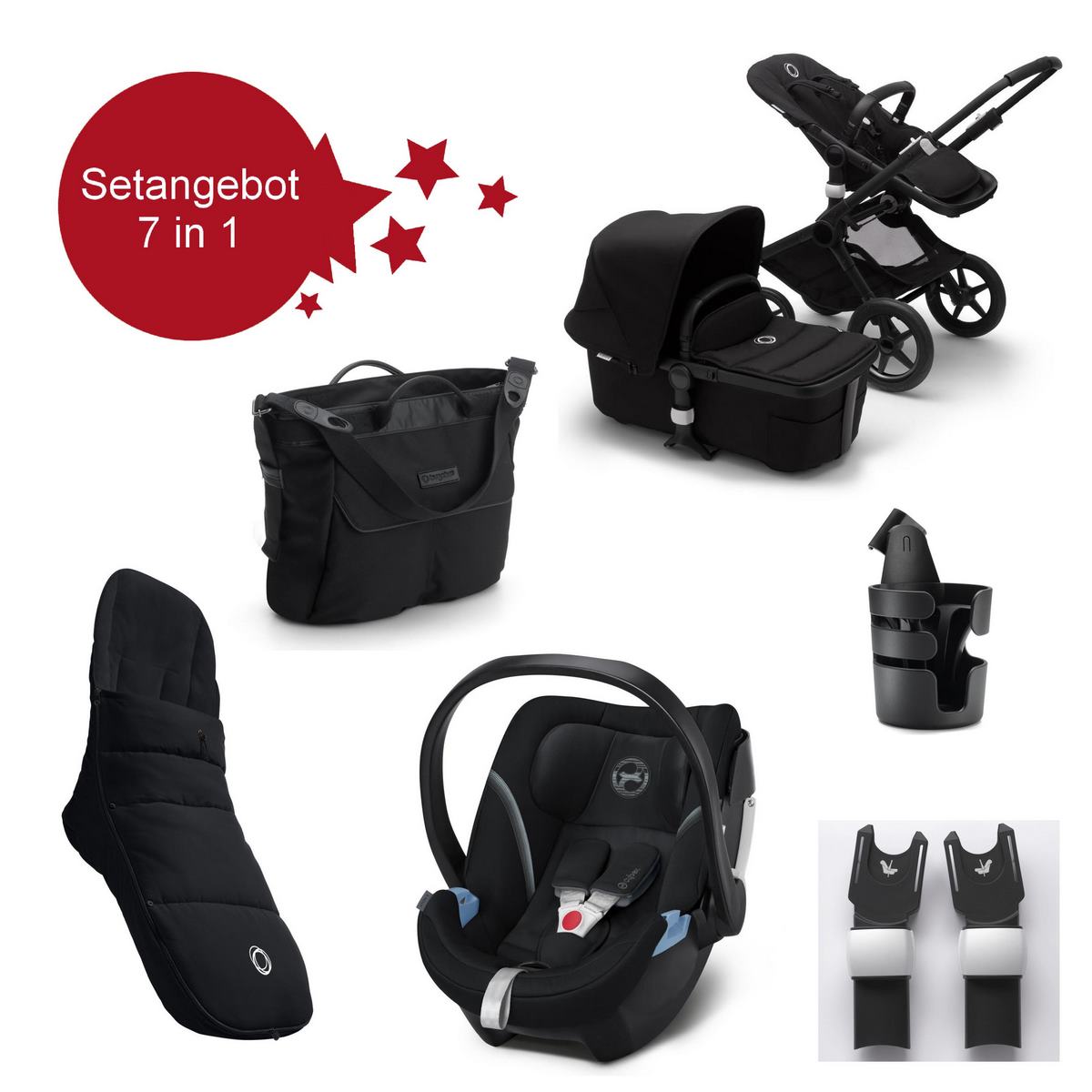 Bugaboo Fox2 Kombikinderwagen Setangebot 7 in 1 Schwarz, Schwarz