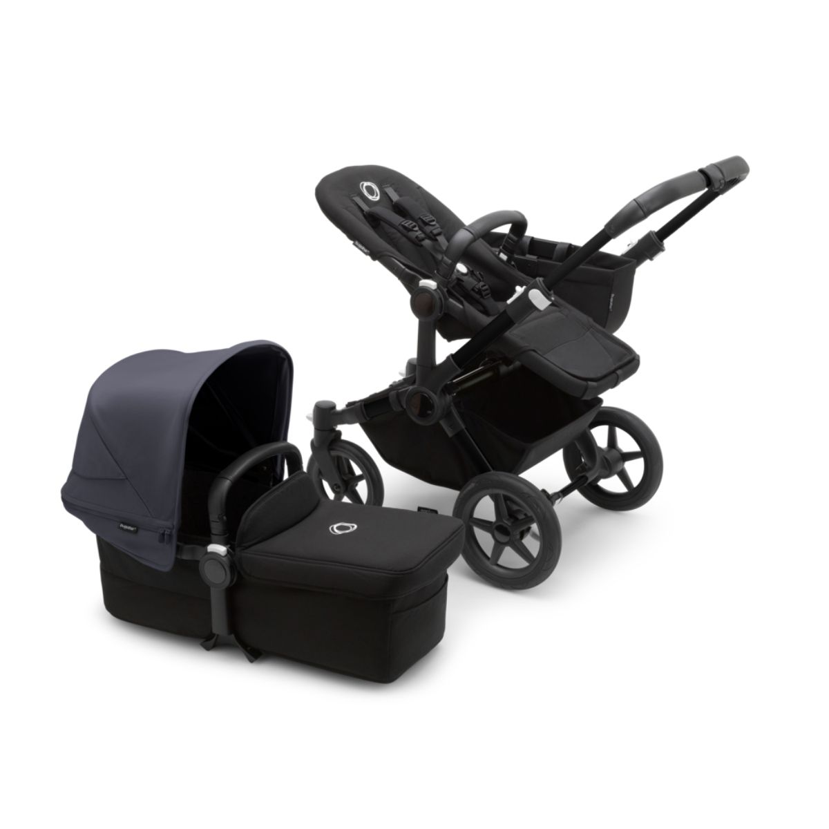 Bugaboo Donkey 5 Mono Mix & Match- Schwarz- Mitternachtsschwarz Rahmen mit Sturmblau Sonnendach