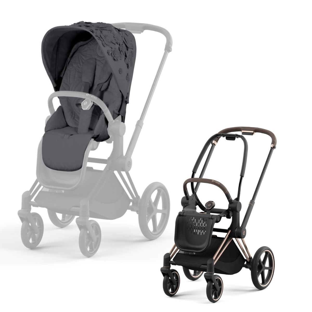 Cybex Priam 4 Kinderwagen Rosegold Rahmen- Simply Flowers Grey