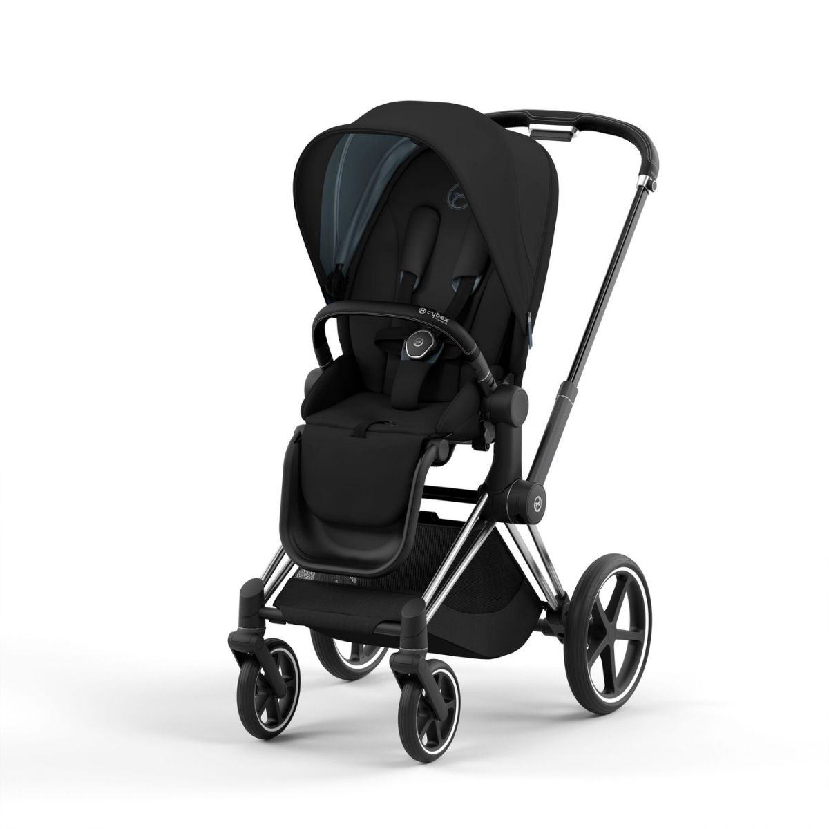 Cybex Priam 4 Kinderwagen Chrome Black Rahmen- Deep Black Seat Pack