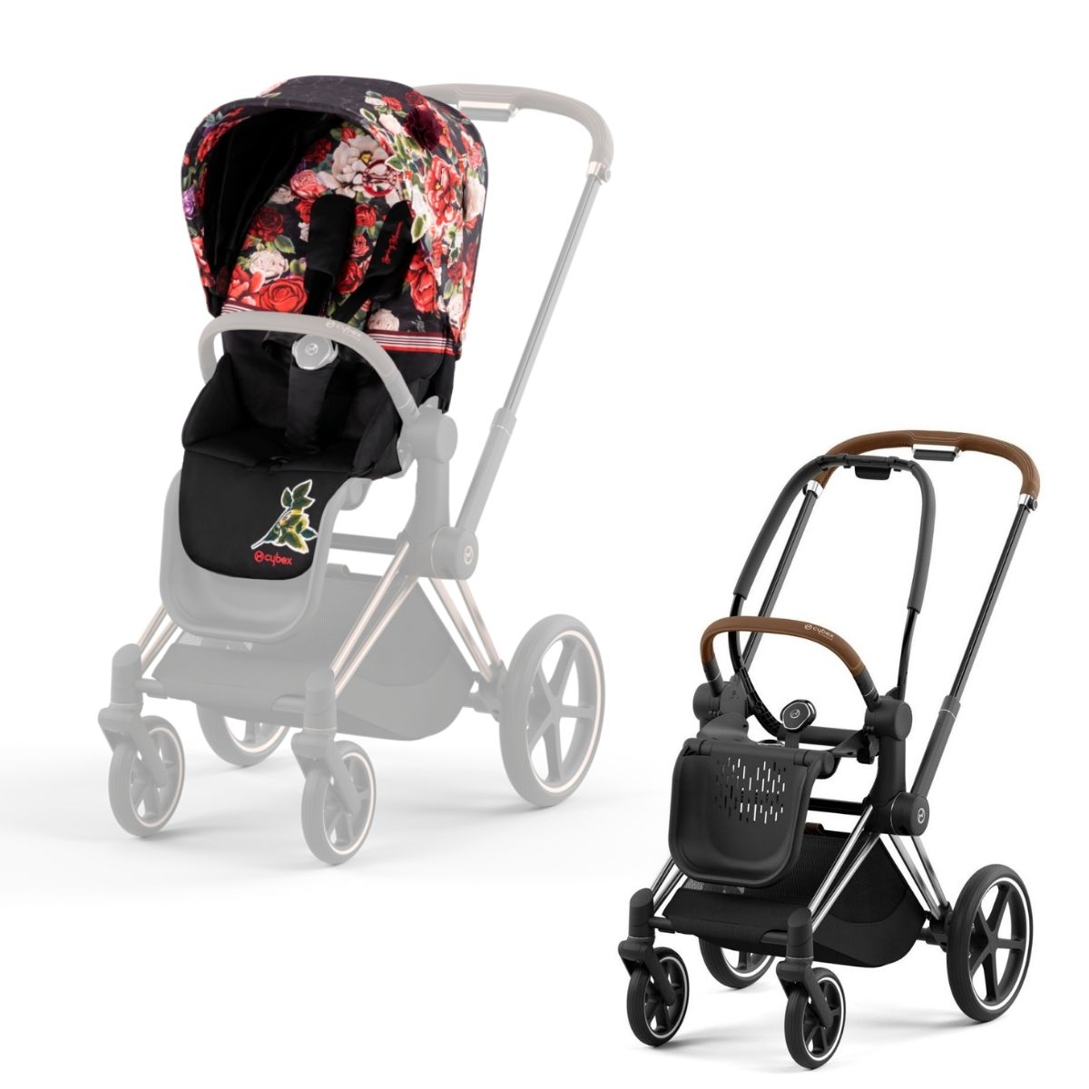 Cybex Priam 4 Kombikinderwagen- Chrome Rahmen - Spring Blossom Dark