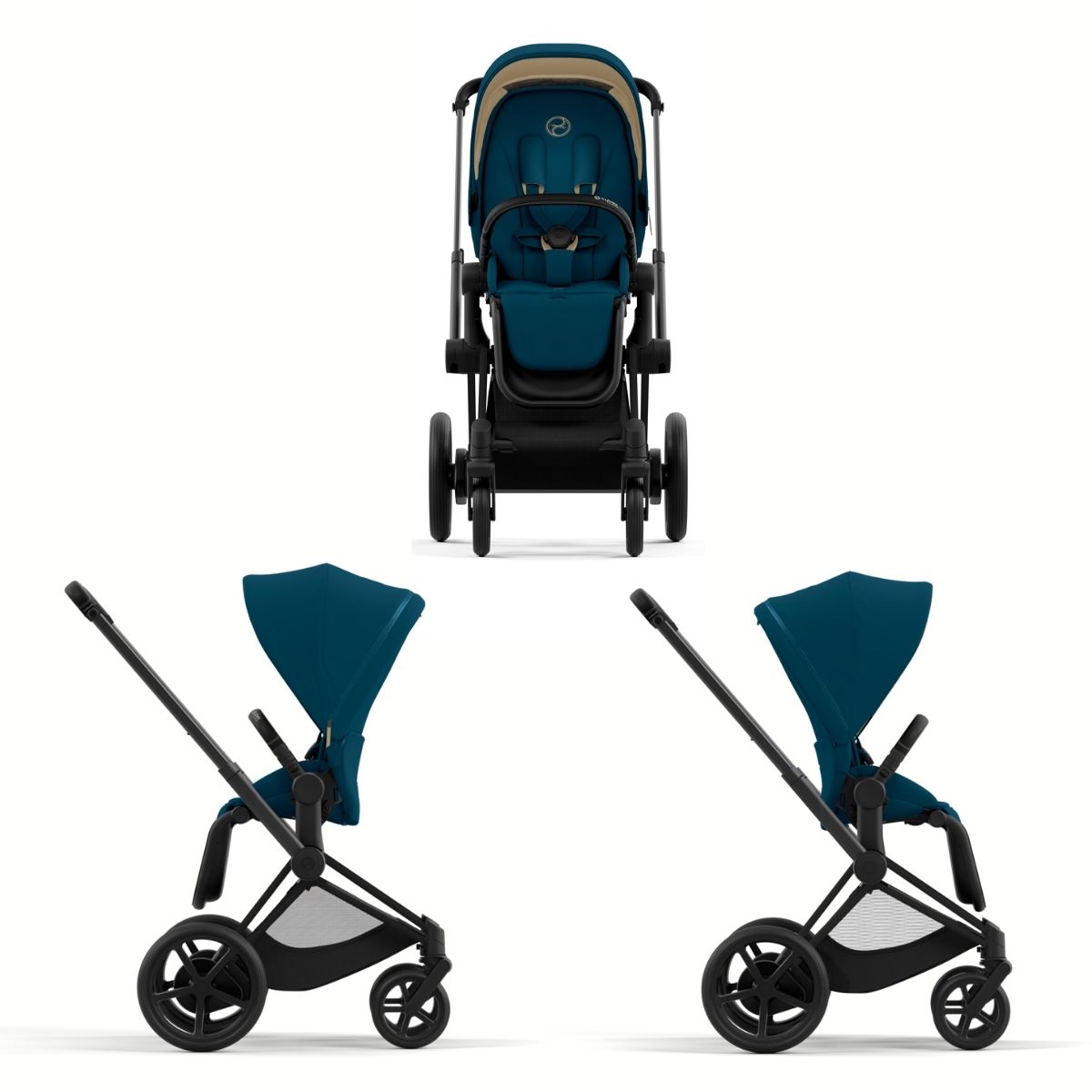 Cybex e-Priam 4 Kombikinderwagen Gestell Matt Black, Stoff Mountain Blue