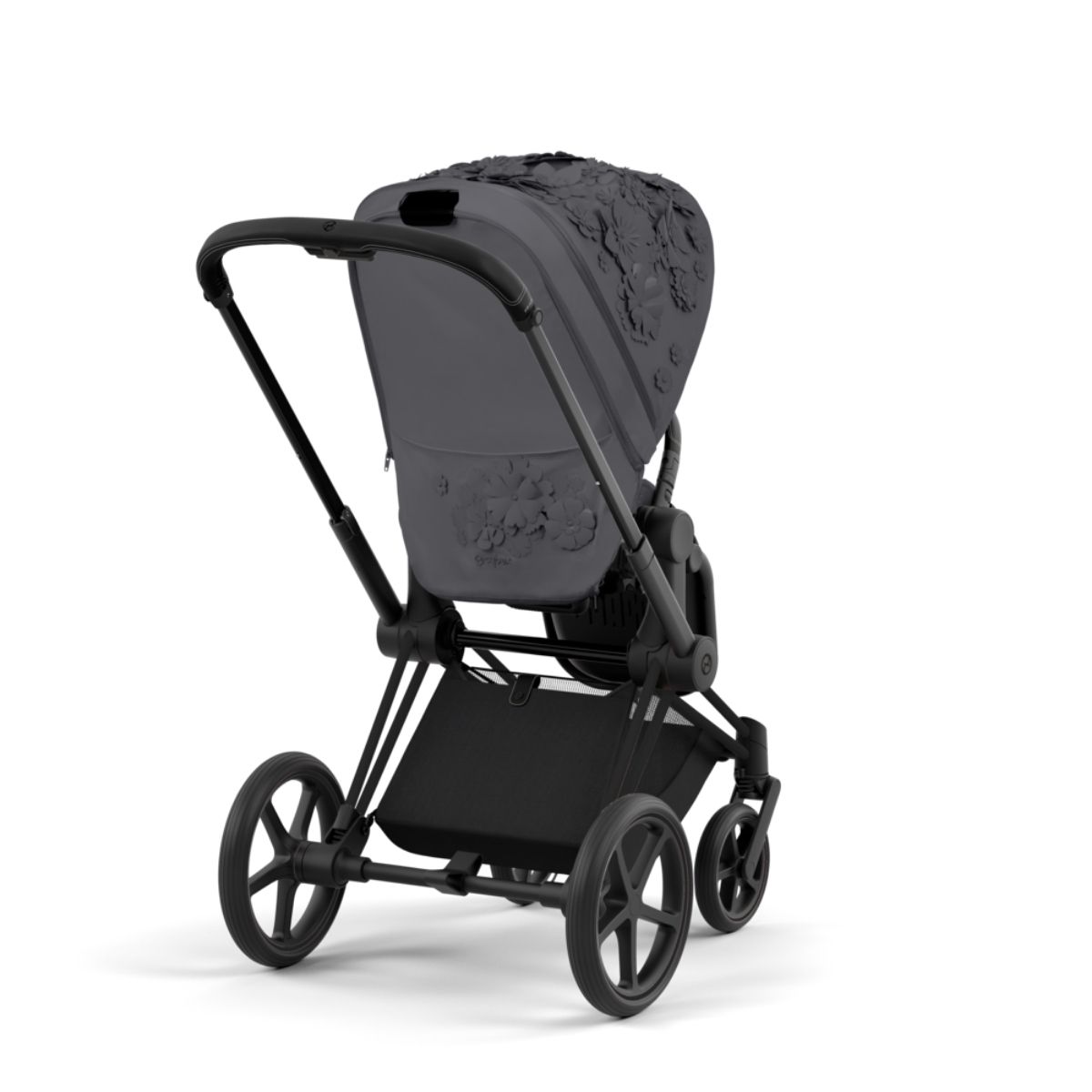 Cybex Priam 4 Kinderwagen Matt Black Rahmen- Simply Flowers Grey