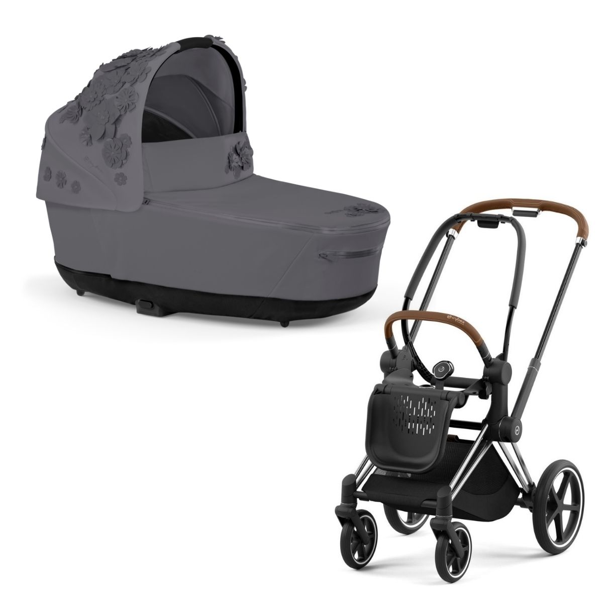 Cybex Priam 4 Kombikinderwagen- Chrome Rahmen - Simply Flowers Grey