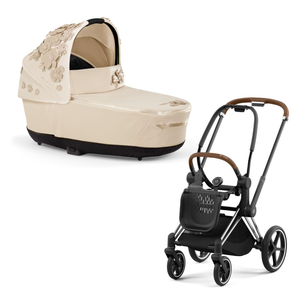 Cybex Priam 4 Kombikinderwagen- Chrome Rahmen - Simply Flowers Beige