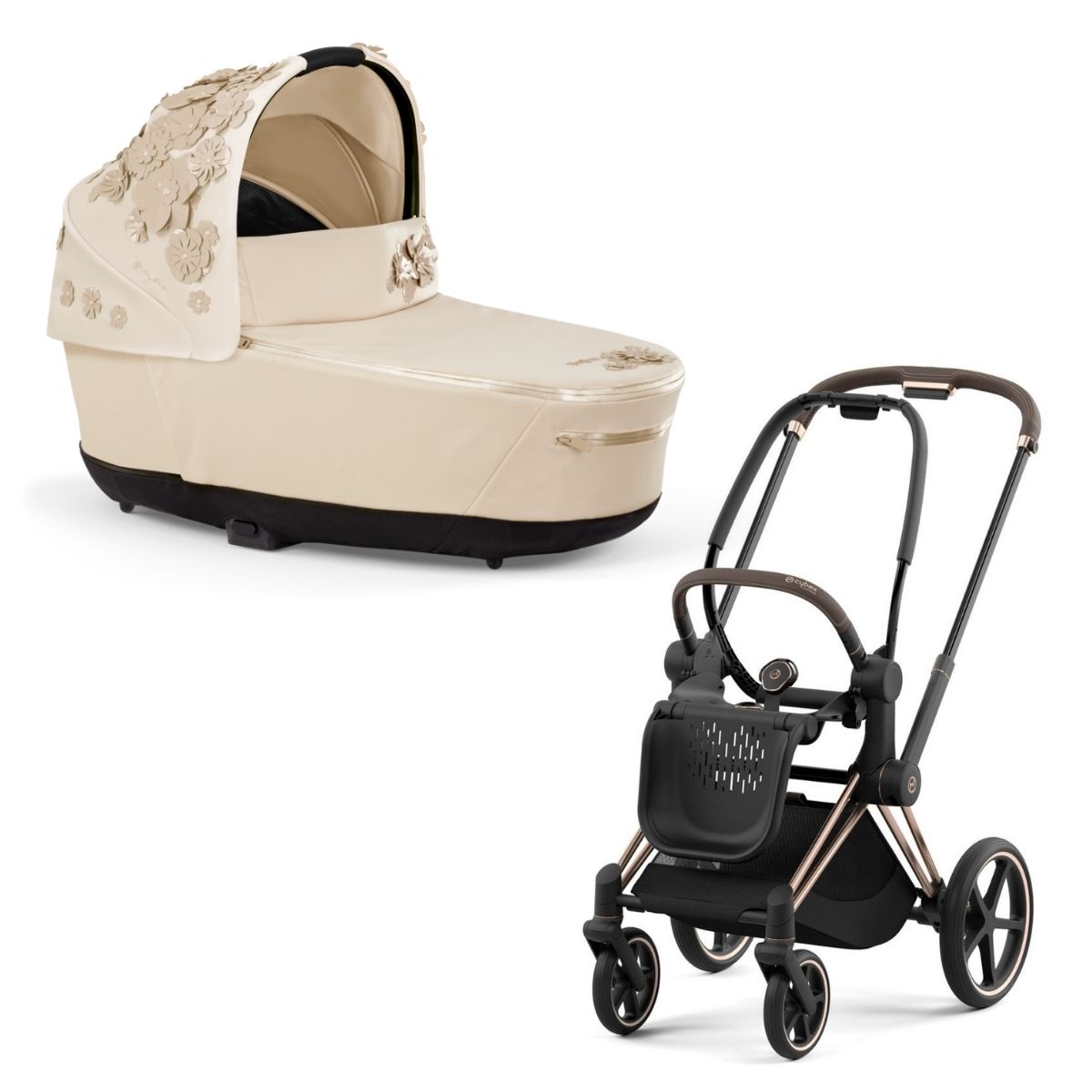 Cybex Priam 4 Kombikinderwagen- Rose Gold Rahmen - Simply Flowers Beige