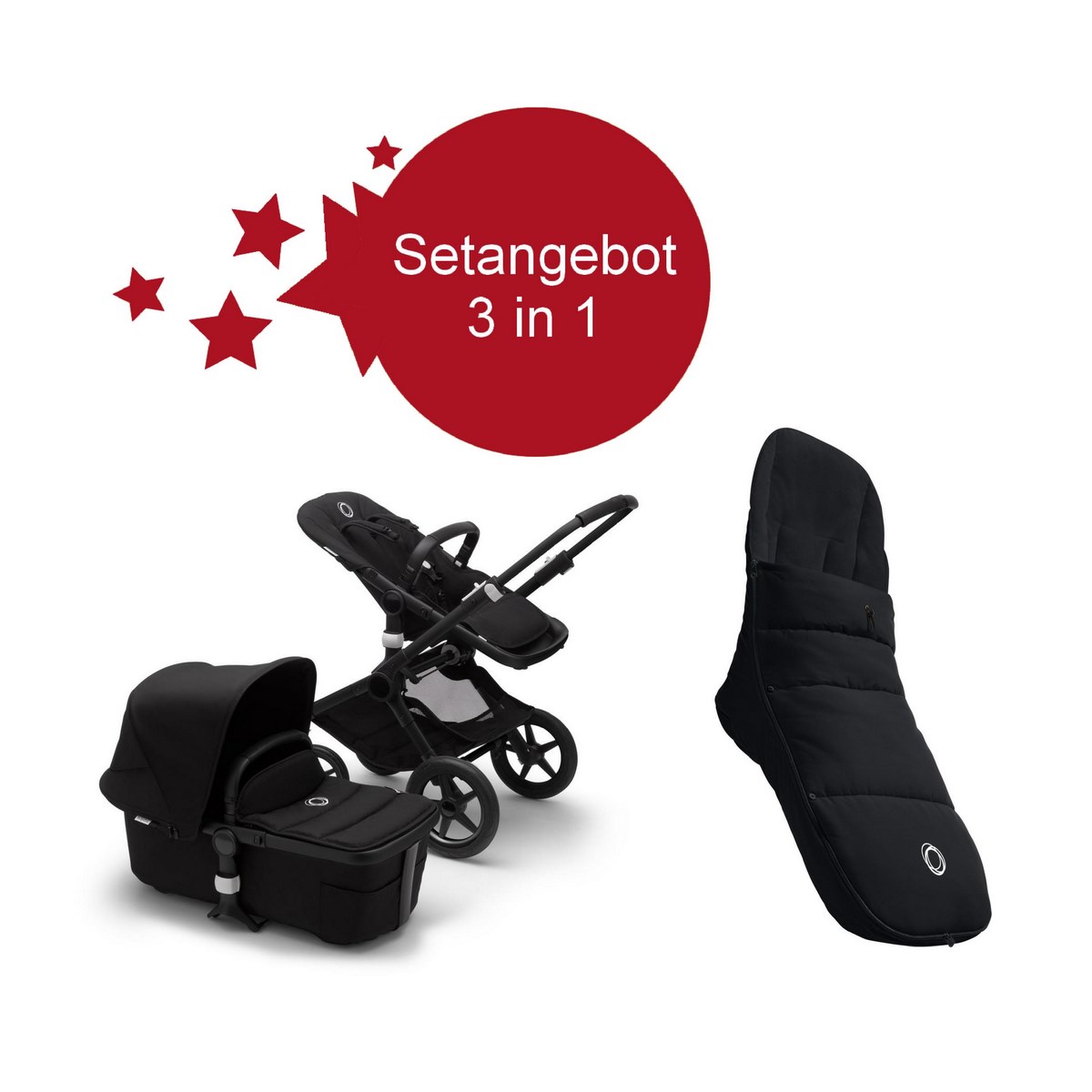 Bugaboo Fox2 Setangebot mit Fußsack- Schwarz, Schwarz