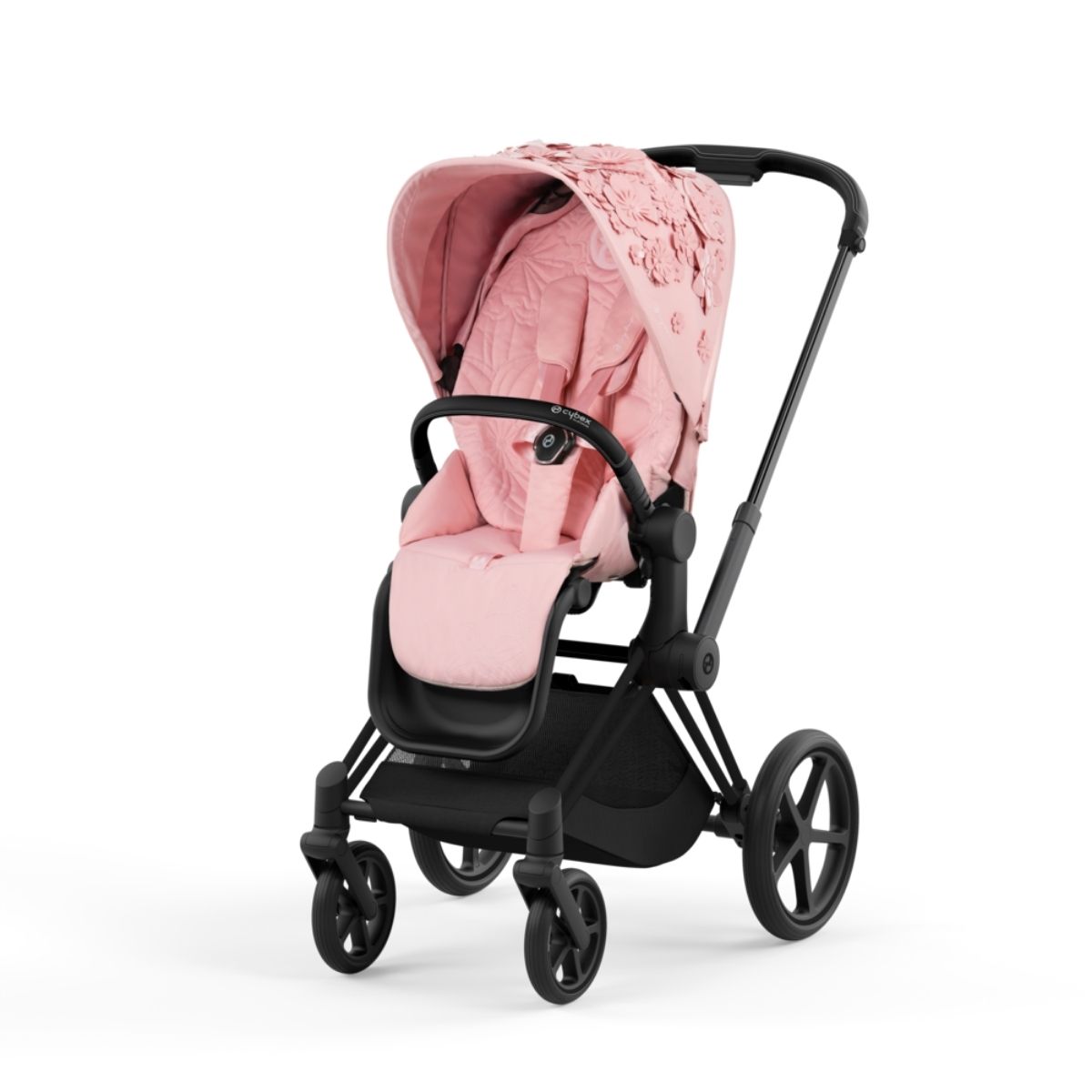 Cybex Priam 4 Kinderwagen Matt Black Rahmen- Simply Flowers Pink