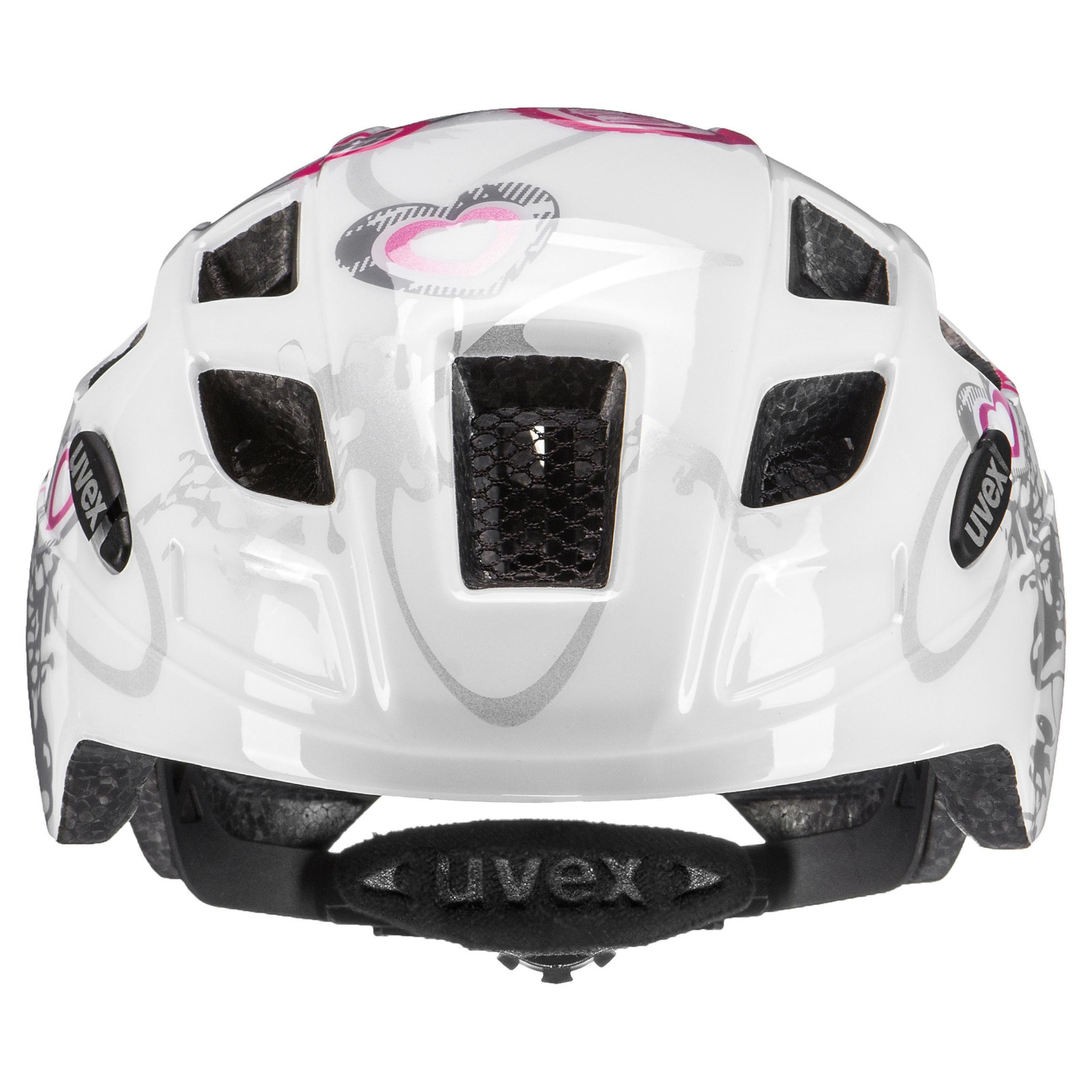 Mit dem uvex finale junior Fahrradhelm heart white pink