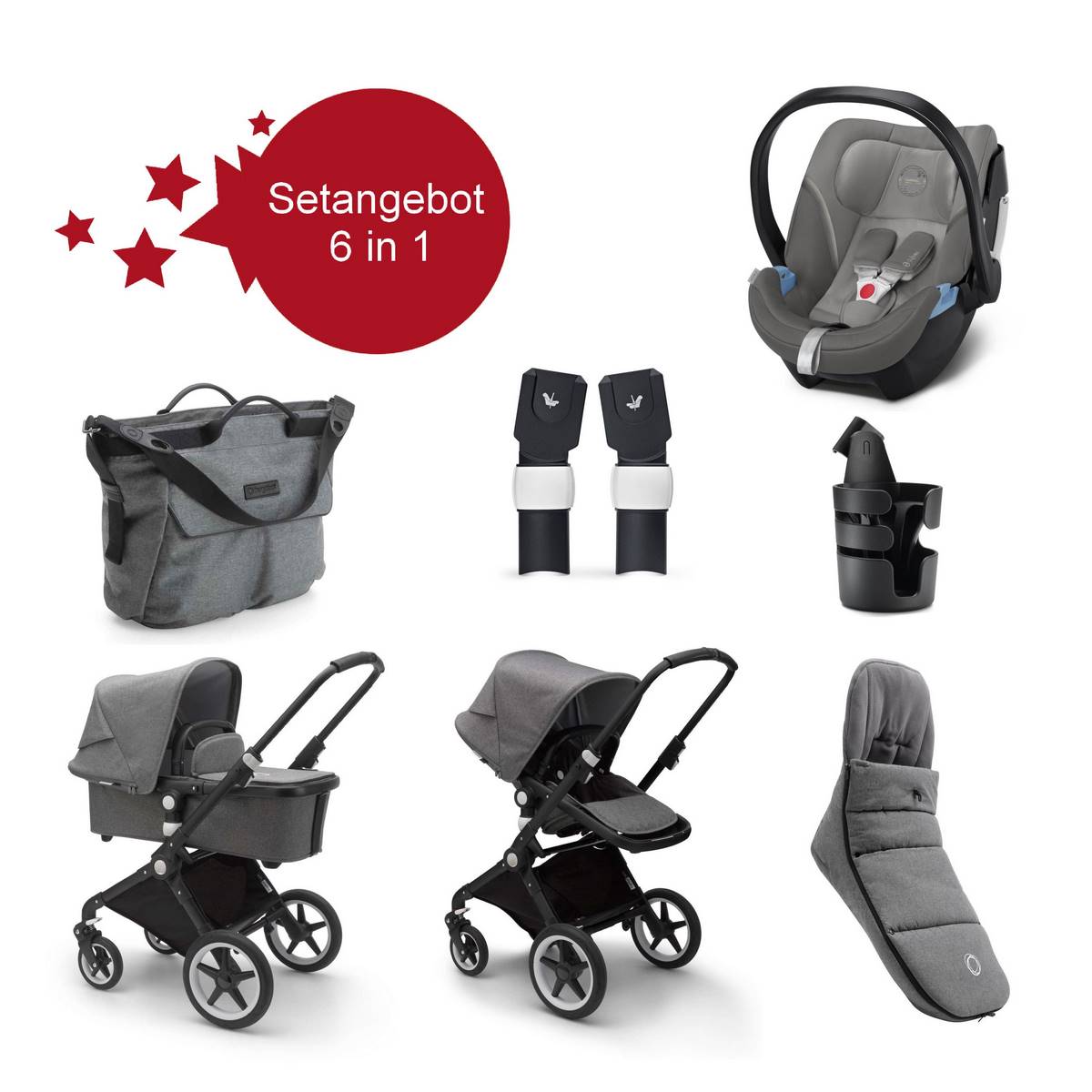 Bugaboo Lynx Setangebot 6 in 1- Schwarz- Grau meliert