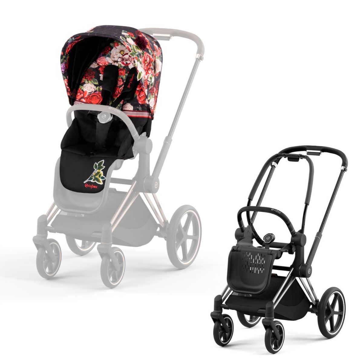 Cybex Priam 4 Kinderwagen Chrome Black Rahmen- Spring Blossom Dark