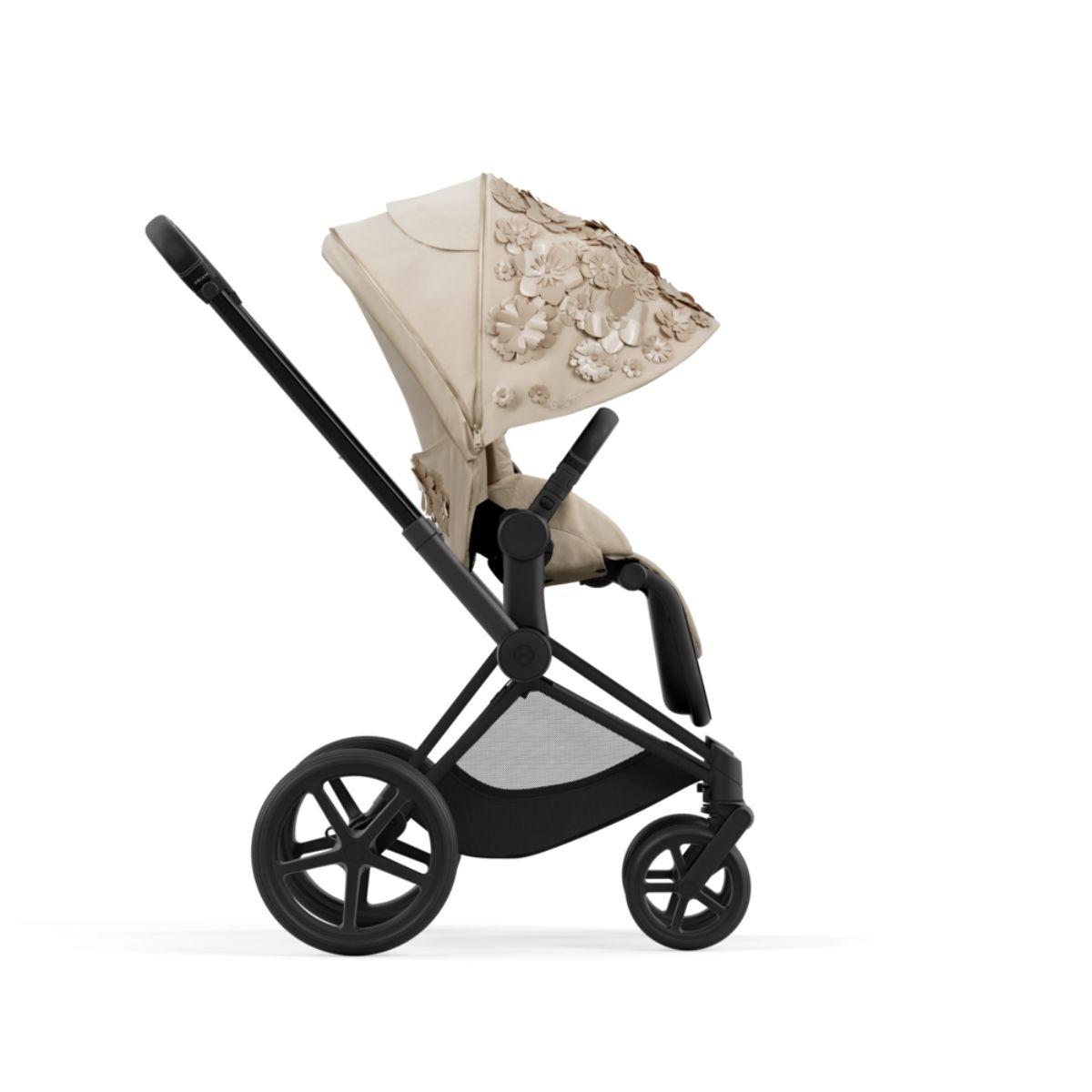 Cybex Priam 4 Kinderwagen Matt Black Rahmen- Simply Flowers Beige