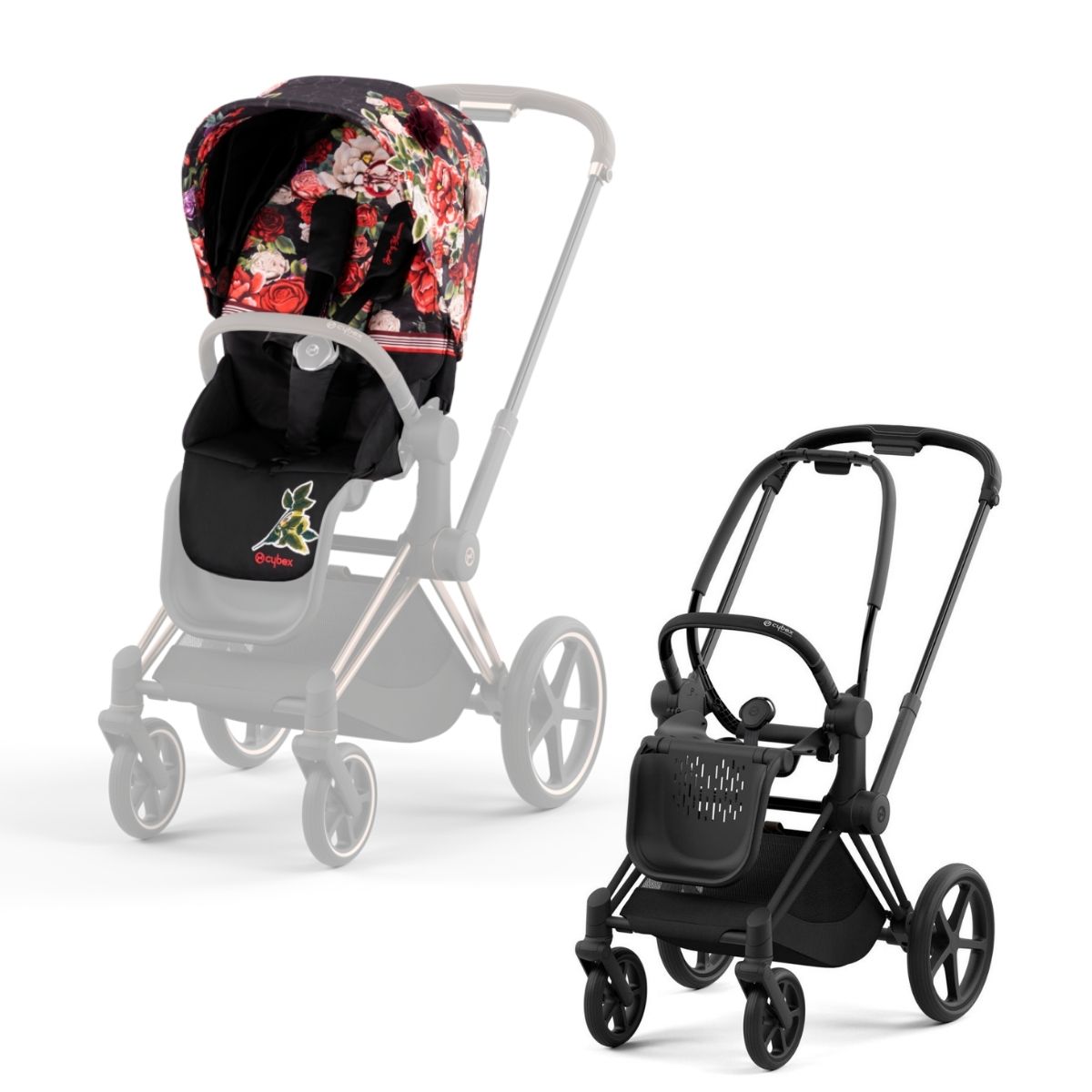 Cybex Priam 4 Kombikinderwagen- Matt Black Rahmen - Spring Blossom Dark