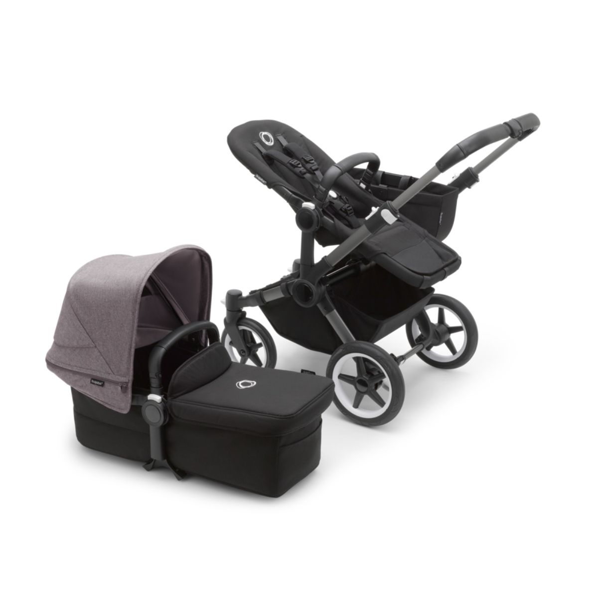 Bugaboo Donkey 5 Mono Mix & Match- Graphit- Mitternachtsschwarz Rahmen mit Grau meliert Sonnendach