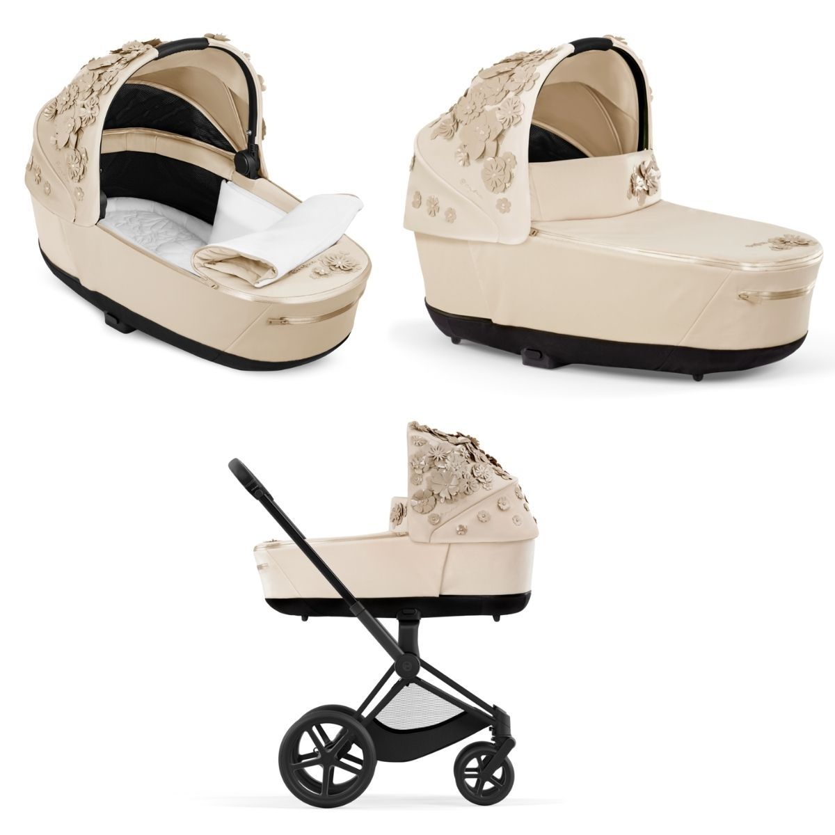 Cybex Priam 4 Kombikinderwagen- Matt Black Rahmen - Simply Flowers Beige