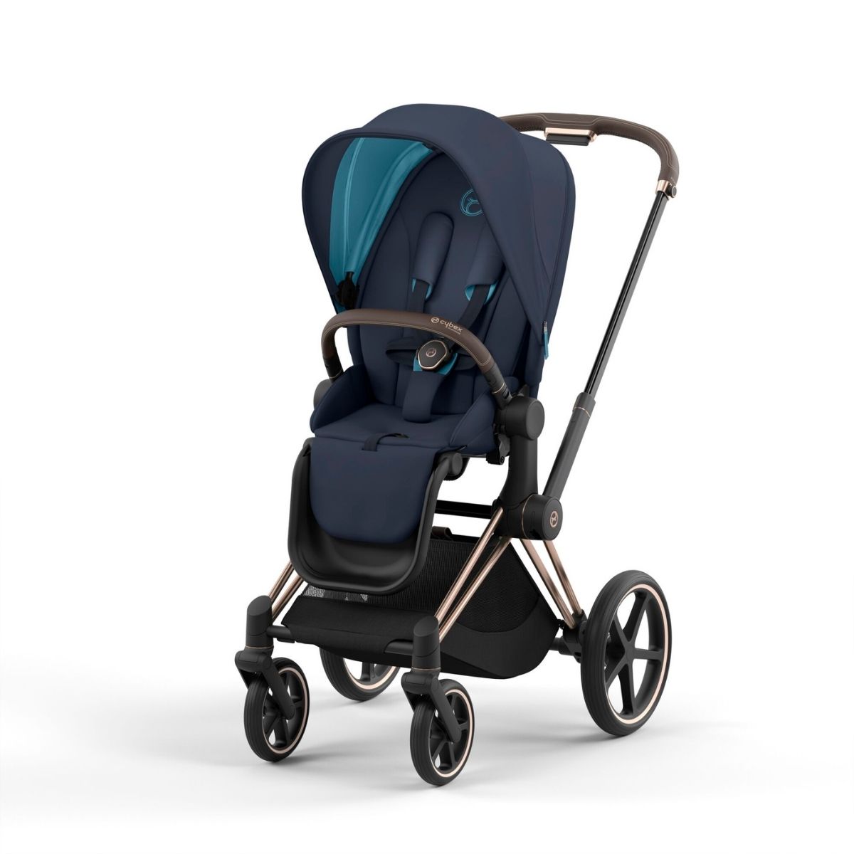 Cybex Priam 4 Kinderwagen Rosegold Rahmen- Nautical Blue Seat Pack