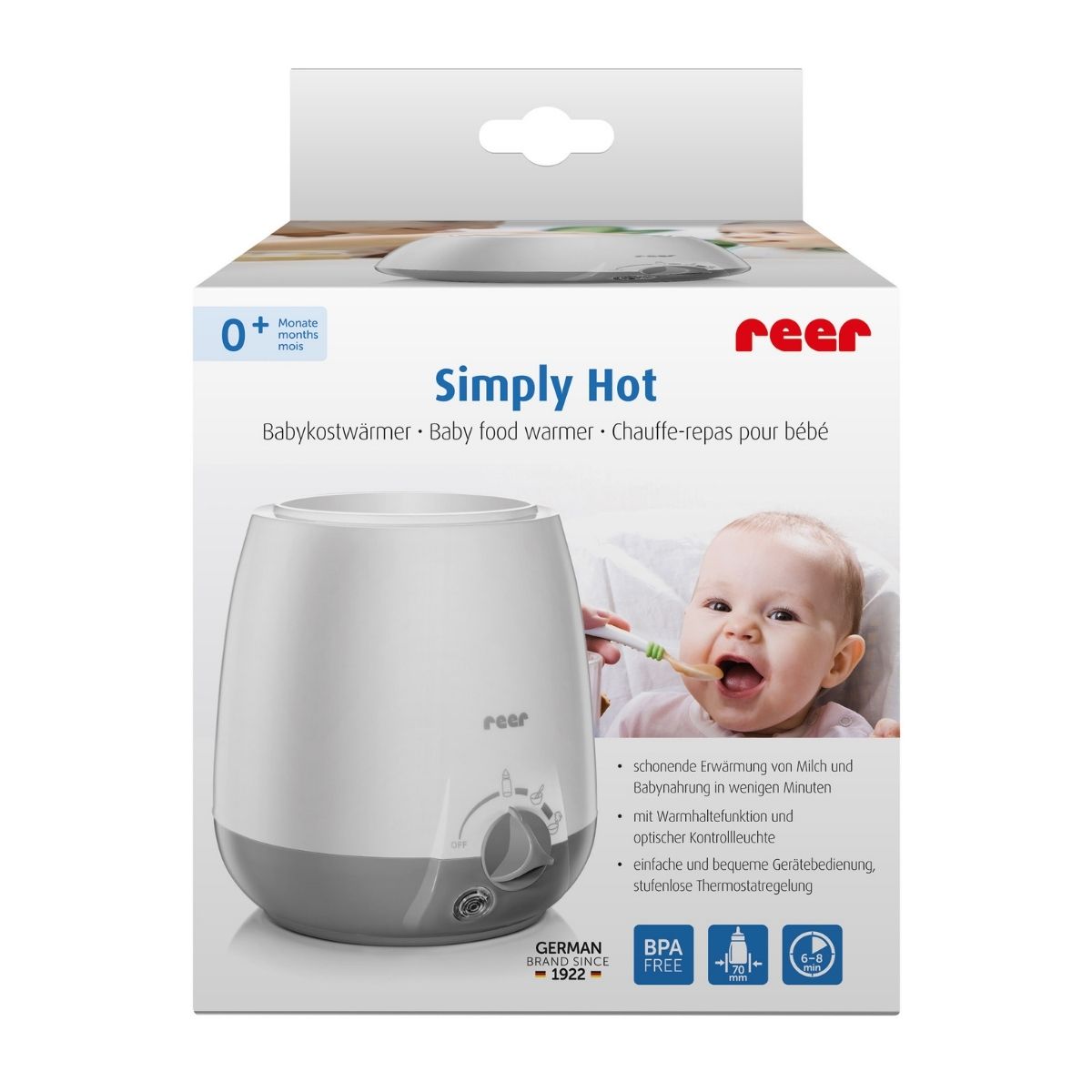 Reer Simply Hot Babykostwärmer Karton vorne