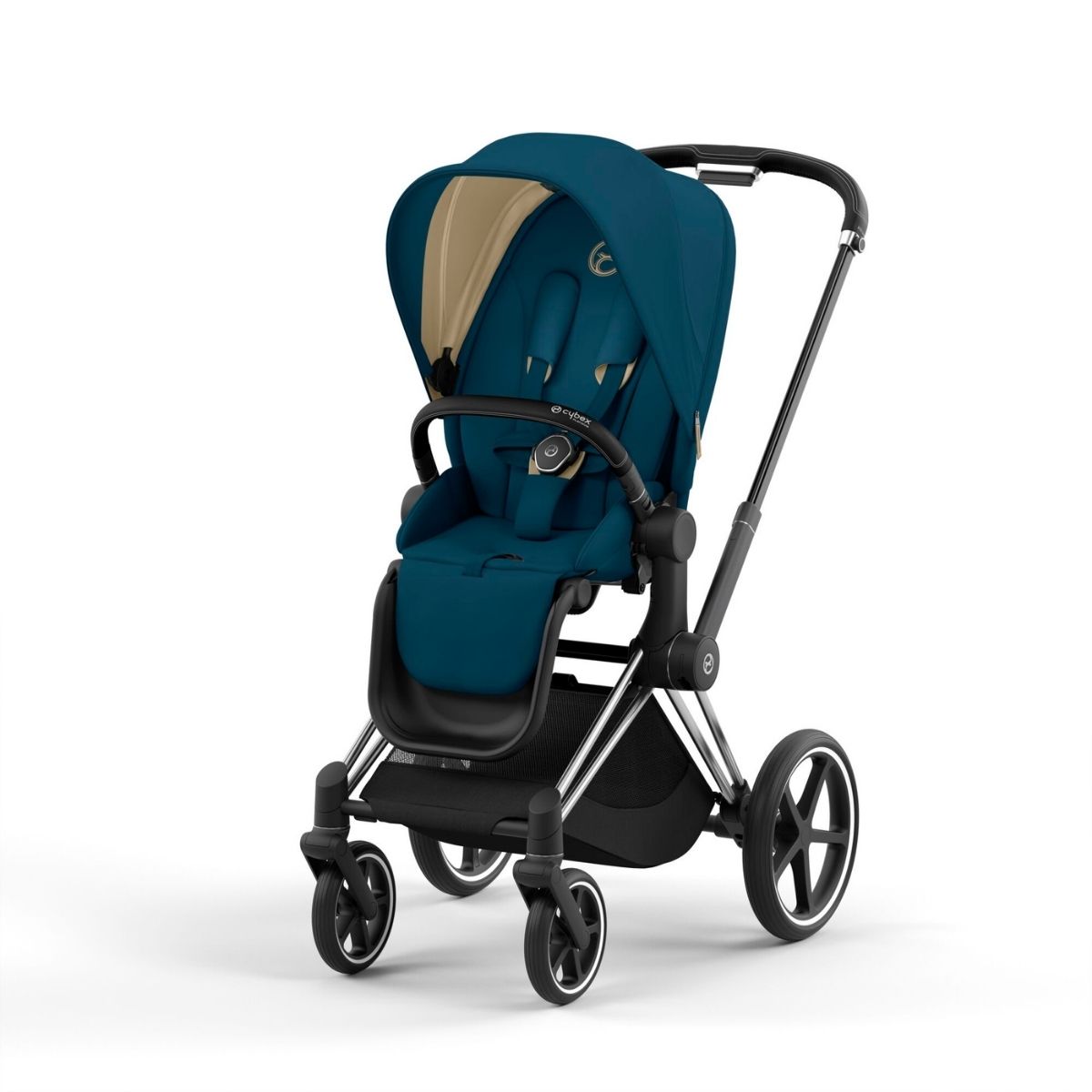 Cybex Priam 4 Kinderwagen Chrome Black Rahmen- Mountain Blue Seat Pack