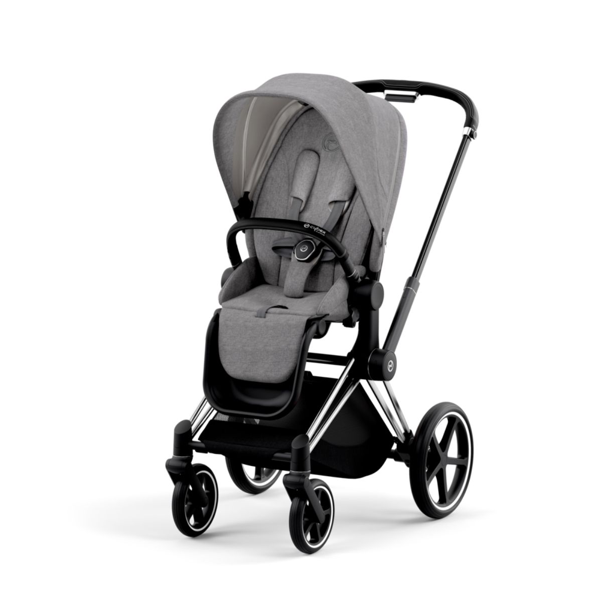 Cybex Priam 4 Kinderwagen Chrome Black Rahmen- Manhattan Grey Plus