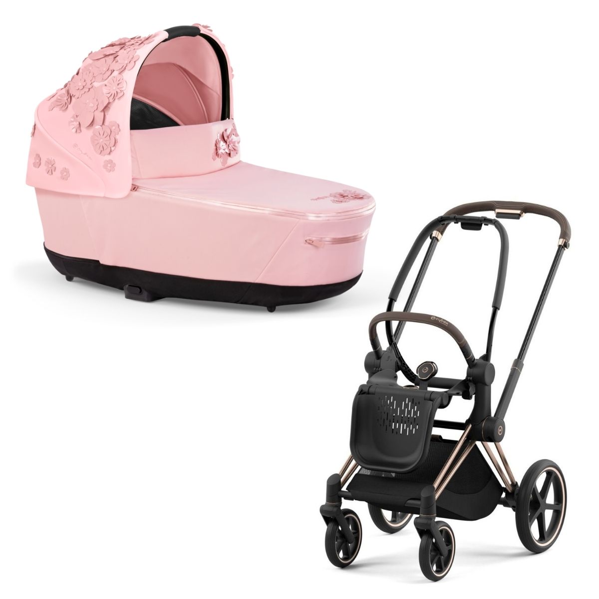 Cybex Priam 4 Kombikinderwagen- Rose Gold Rahmen - Simply Flowers Pink