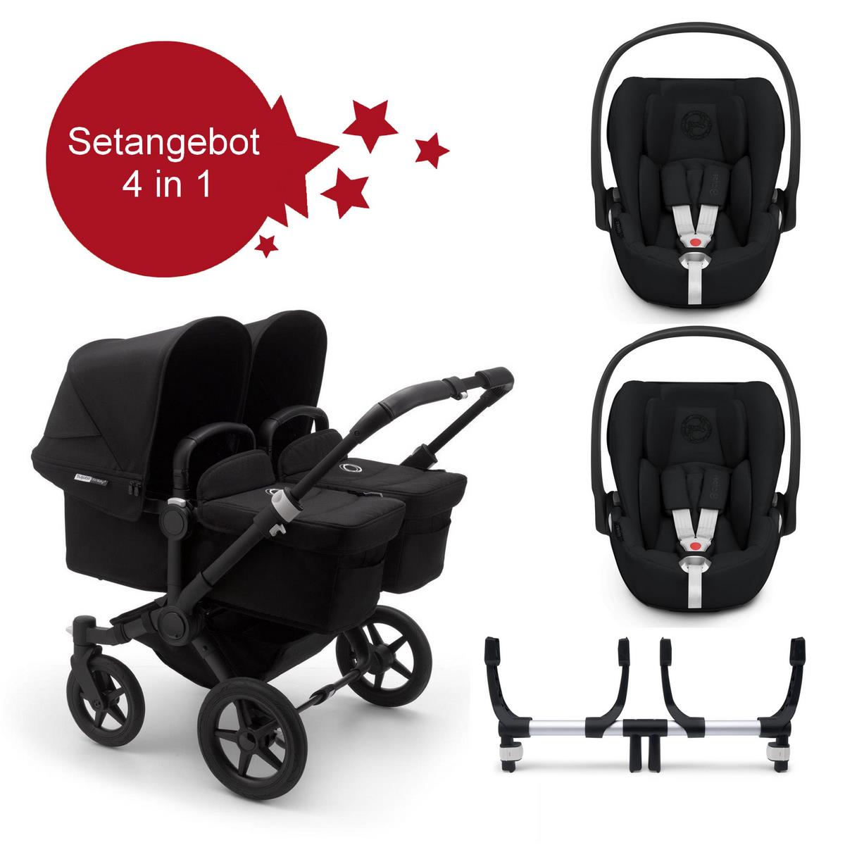 Bugaboo Donkey3 Zwillings Setangebot mit Cloud Z i-Size- Schwarz, Schwarz, Schwarz