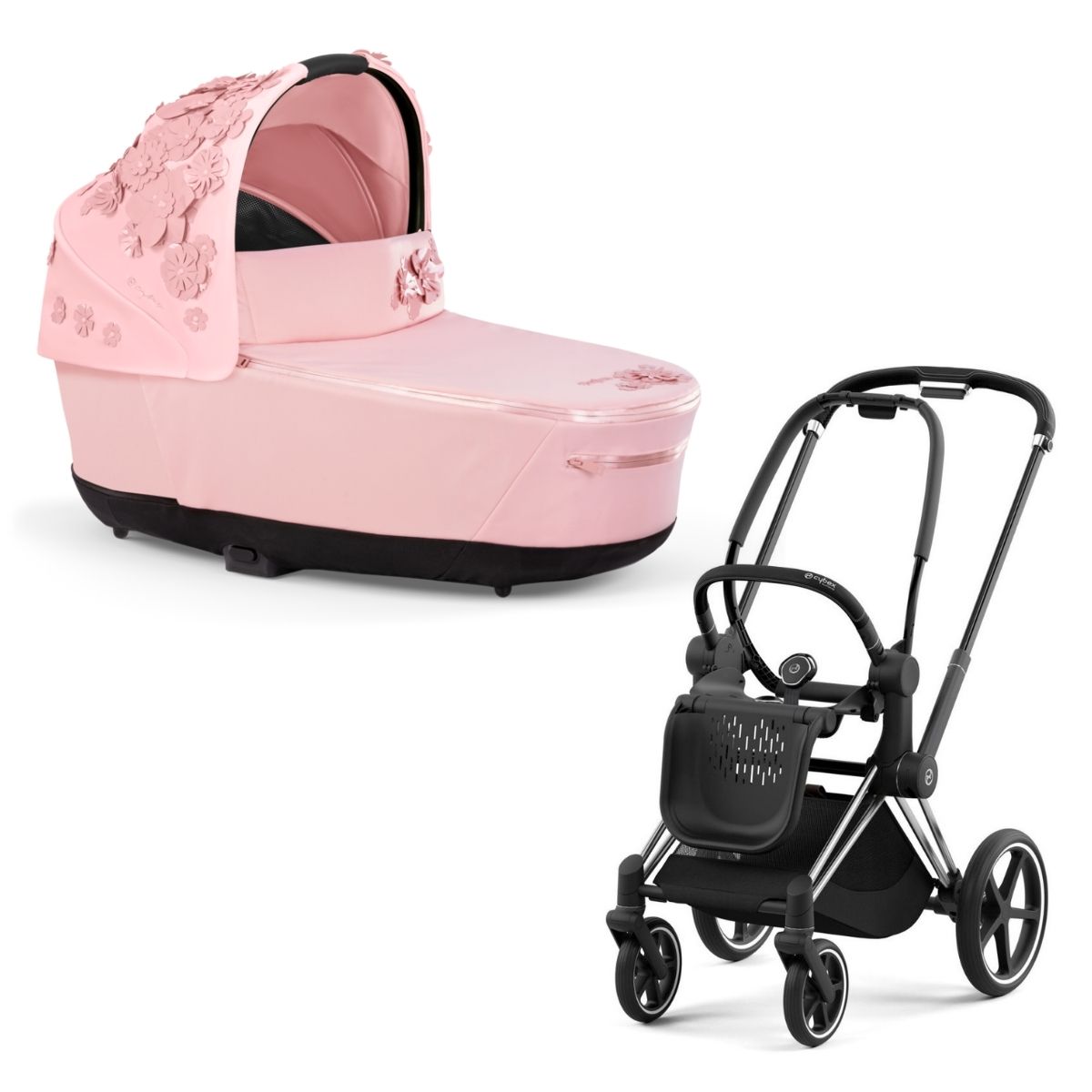 Cybex Priam 4 Kombikinderwagen- Chrome Black Rahmen - Simply Flowers Pink