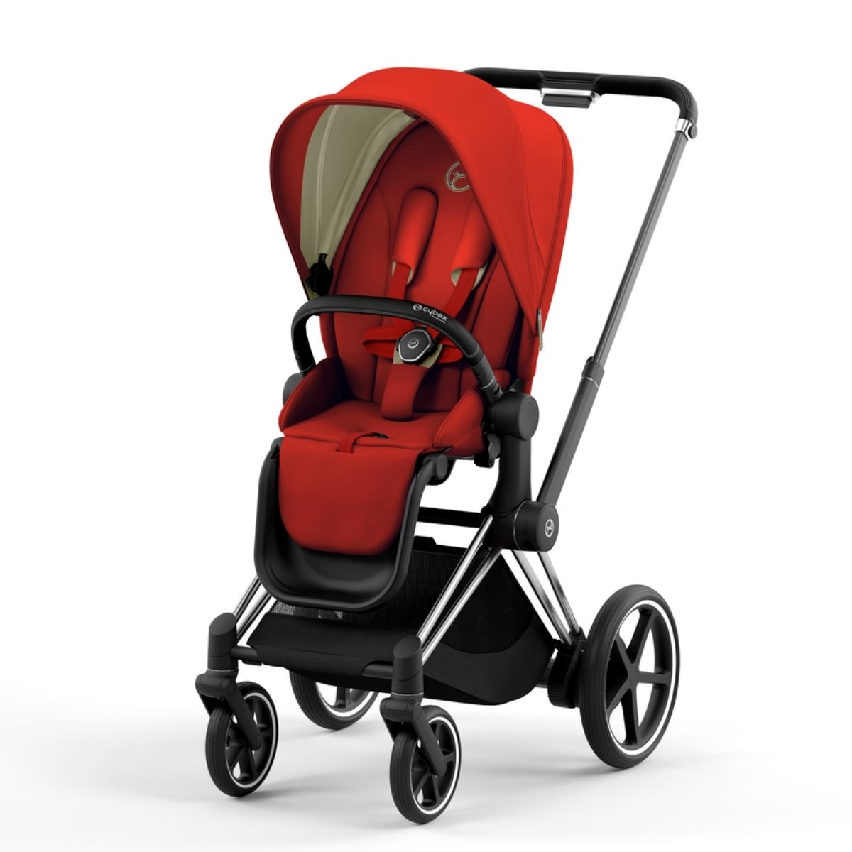 Cybex e-Priam 4 Kombikinderwagen Gestell Chrome Black, Stoff Autumn Gold