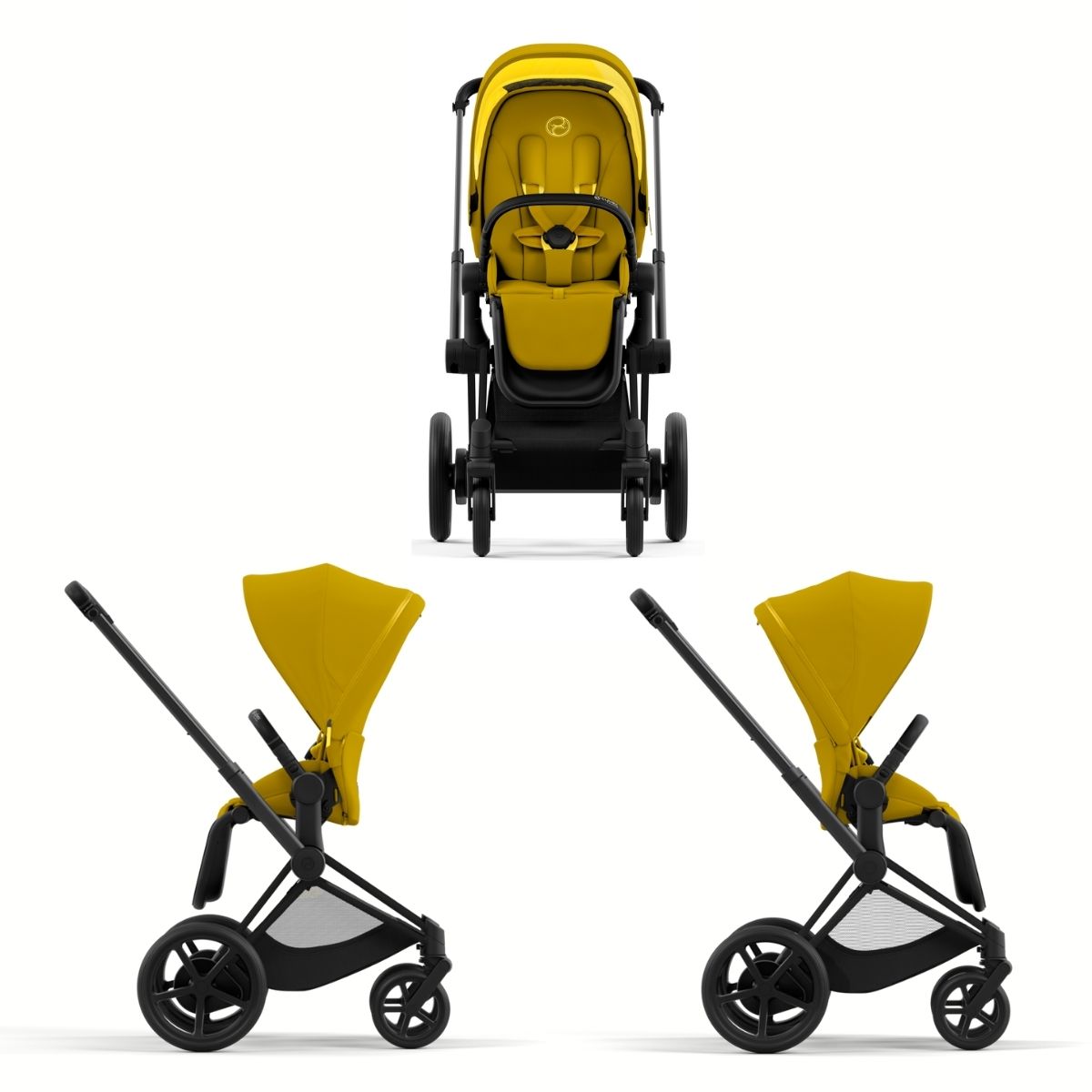 Cybex e-Priam 4 Kinderwagen Rahmen Matt Black, Sitz Mustard Yellow