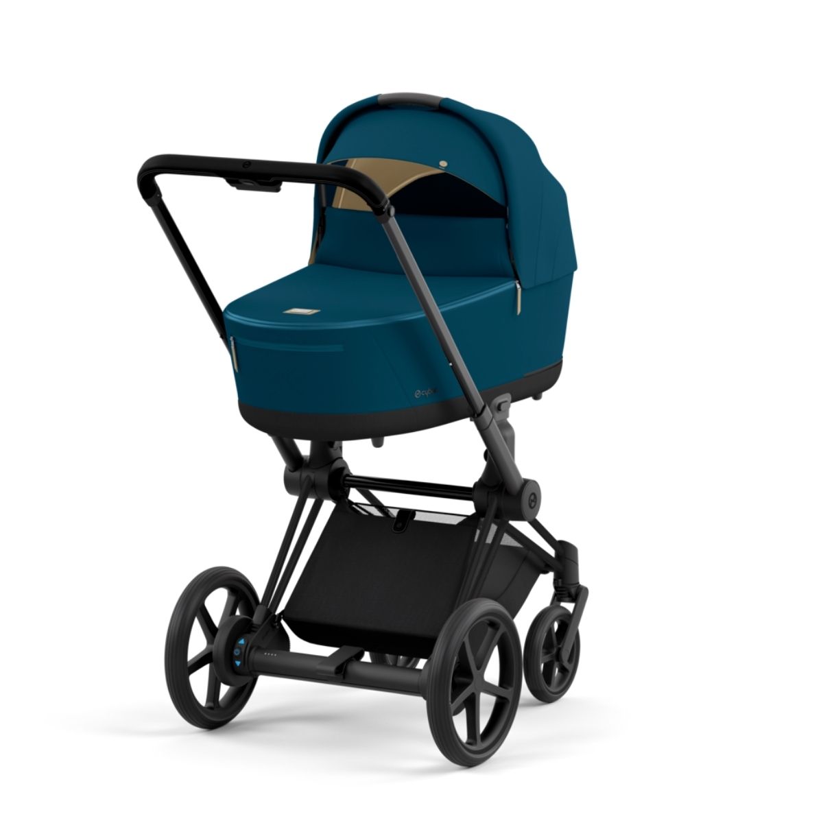 Cybex e-Priam 4 Kombikinderwagen Gestell Matt Black, Stoff Mountain Blue