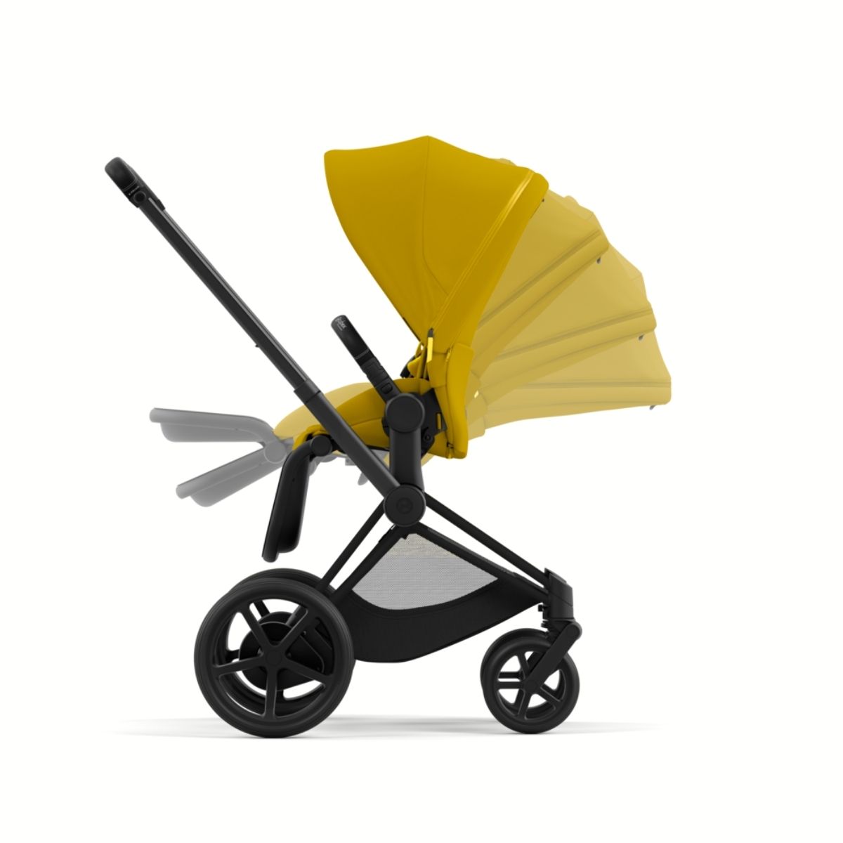 Cybex e-Priam 4 Kinderwagen Rahmen Matt Black, Sitz Mustard Yellow