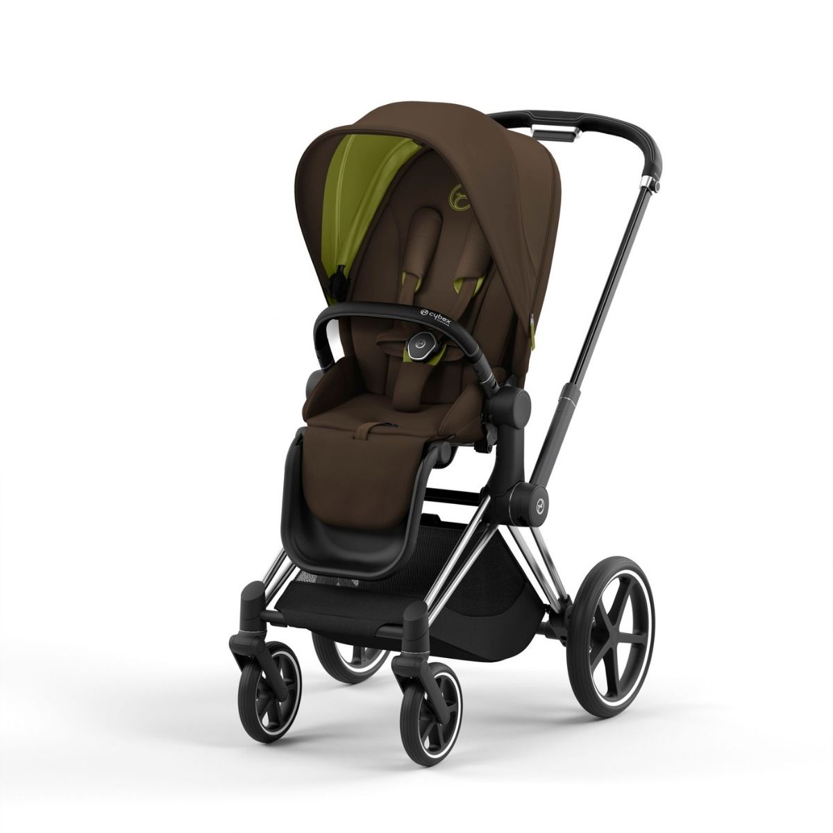 Cybex Priam 4 Kinderwagen Chrome Black Rahmen- Khaki Green Seat Pack