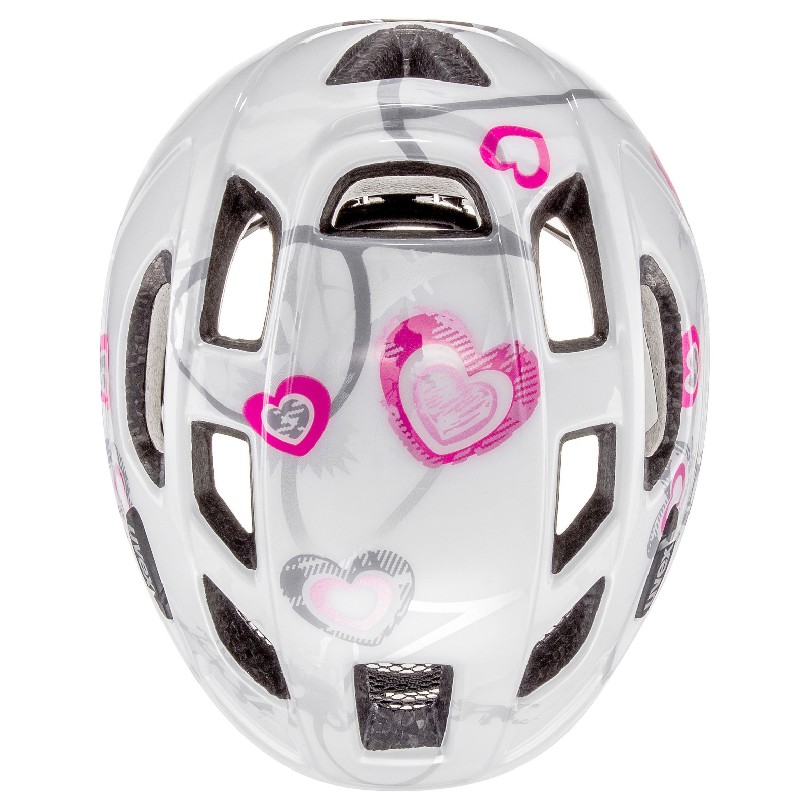 Mit dem uvex finale junior Fahrradhelm heart white pink