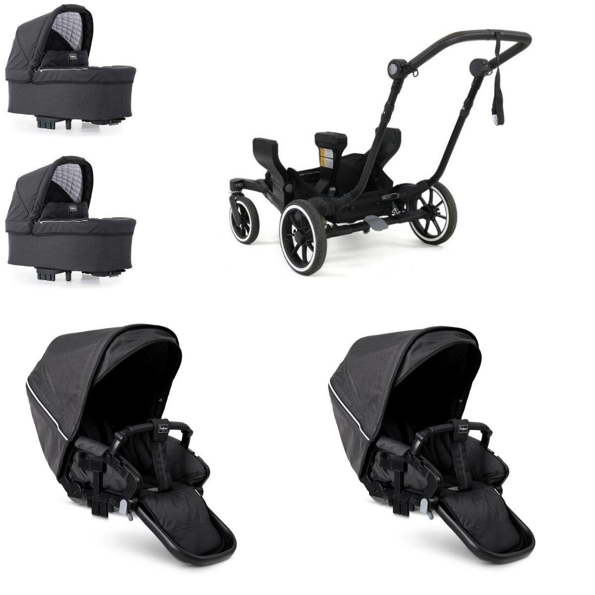 Emmaljunga NXT Twin mit Flat Sitz Zwillingskinderwagen Lounge Black, Black Gestell