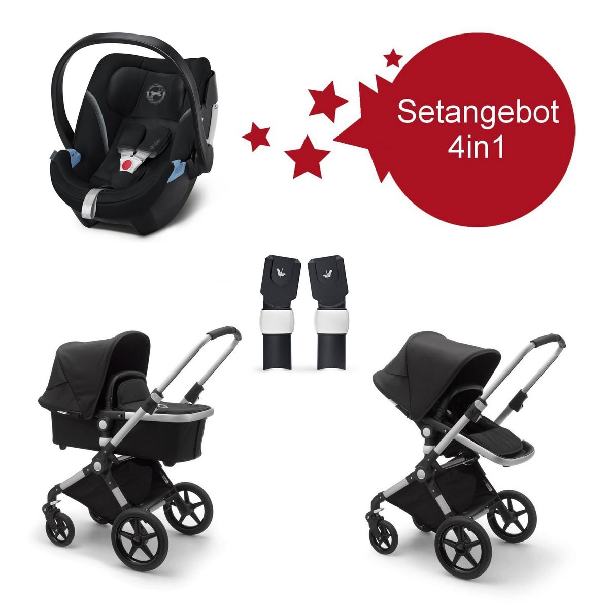 Bugaboo Lynx Setangebot mit Aton 5 Babyschale- Alu- Schwarz