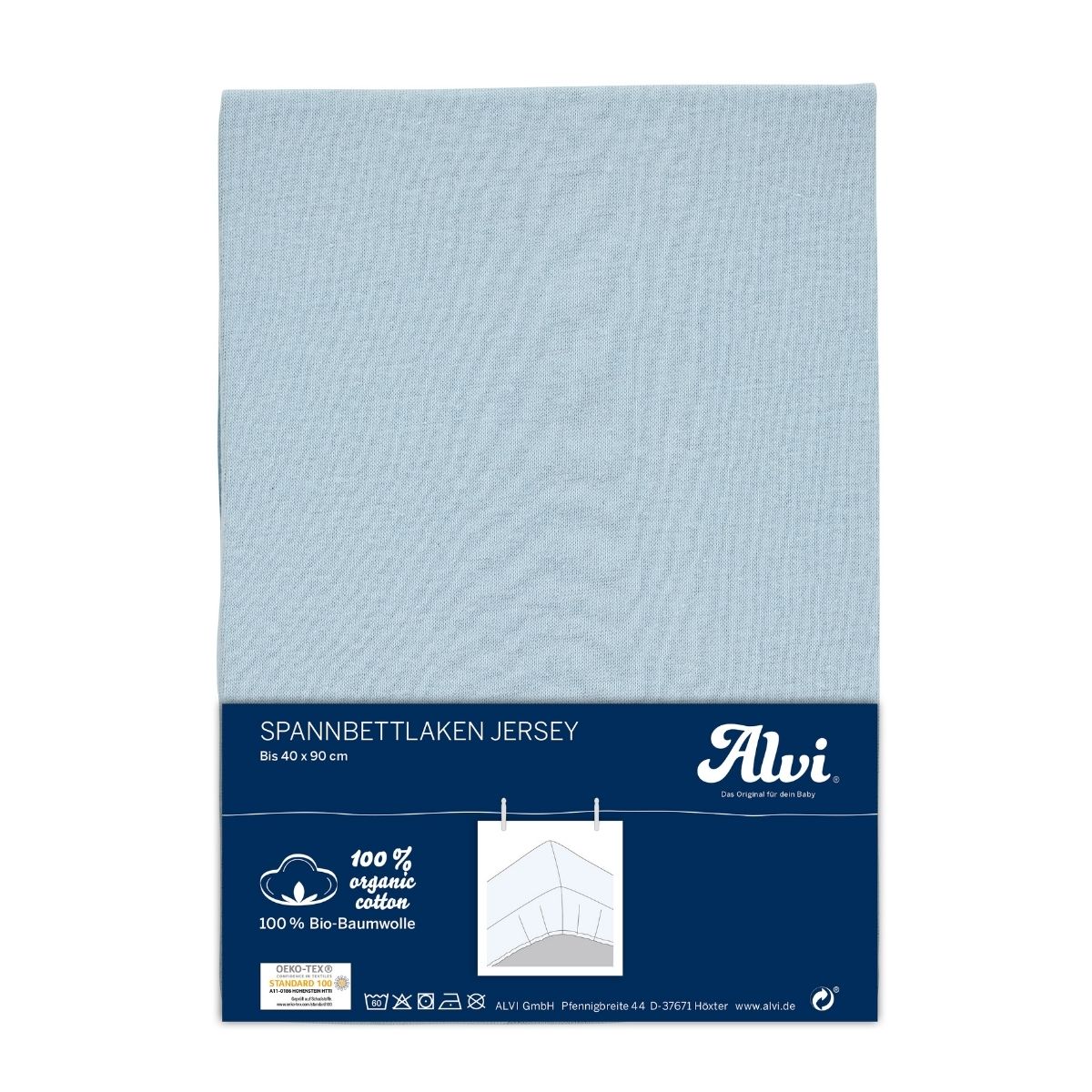 Alvi Spannlaken 100% Bio Jersey 40x90cm- Blau