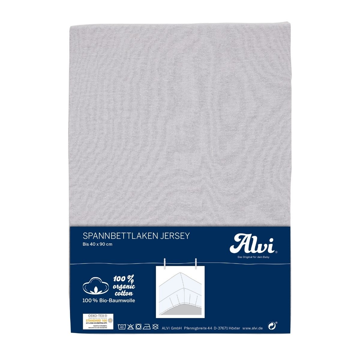 Alvi Spannlaken 100% Bio Jersey 40x90cm- Silber